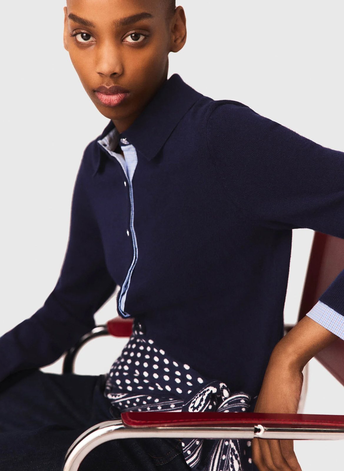 Cardigan droit col classique en laine et cachemire MAJE Bleu