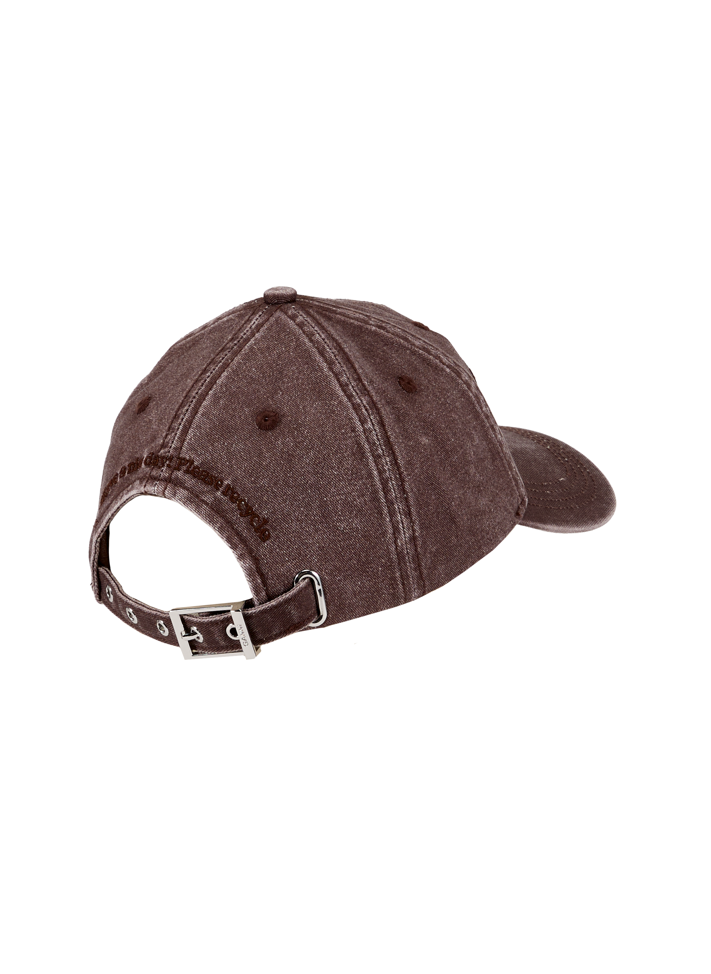 Washed-out cap with cotton embroidery details GANNI Brown