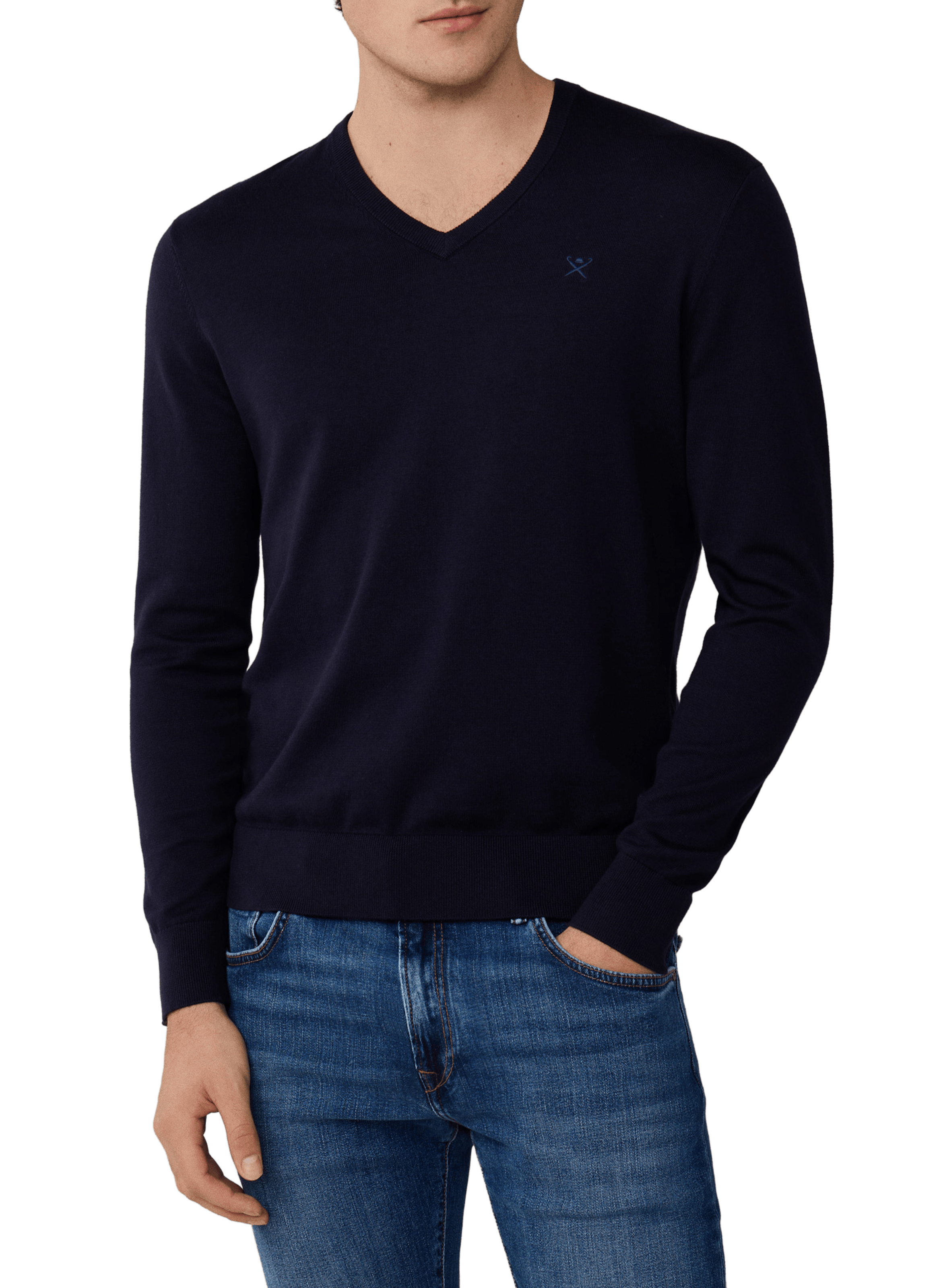V-neck cotton and silk sweater HACKETT Blue