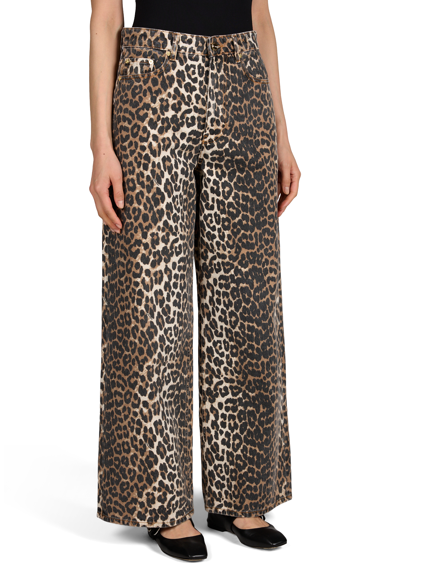 High-waisted wide leg leopard jeans GANNI Multicolour