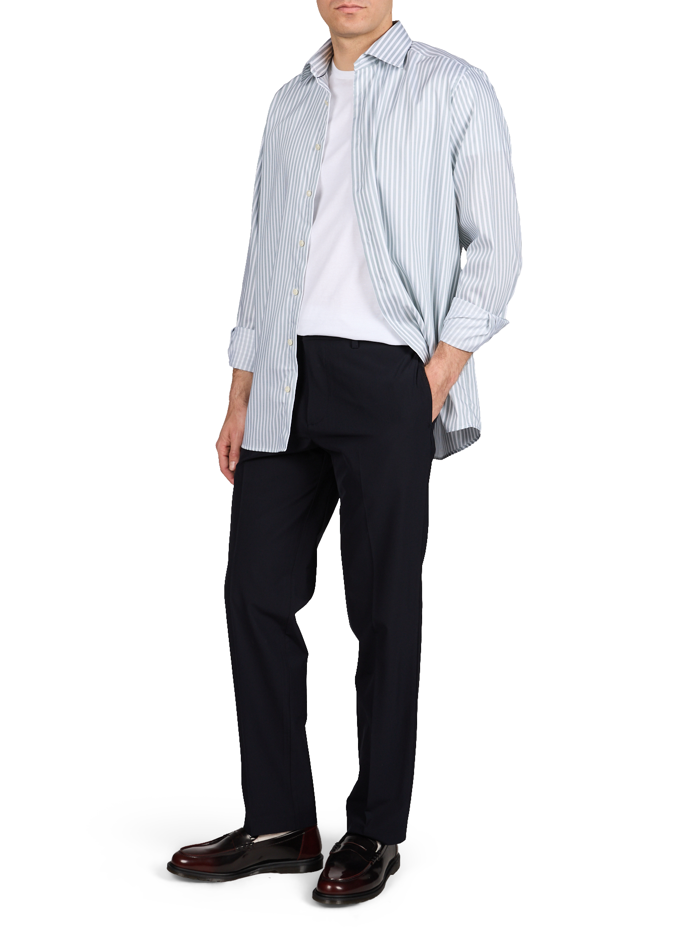 Chemise droite rayée en coton ETON Kaki