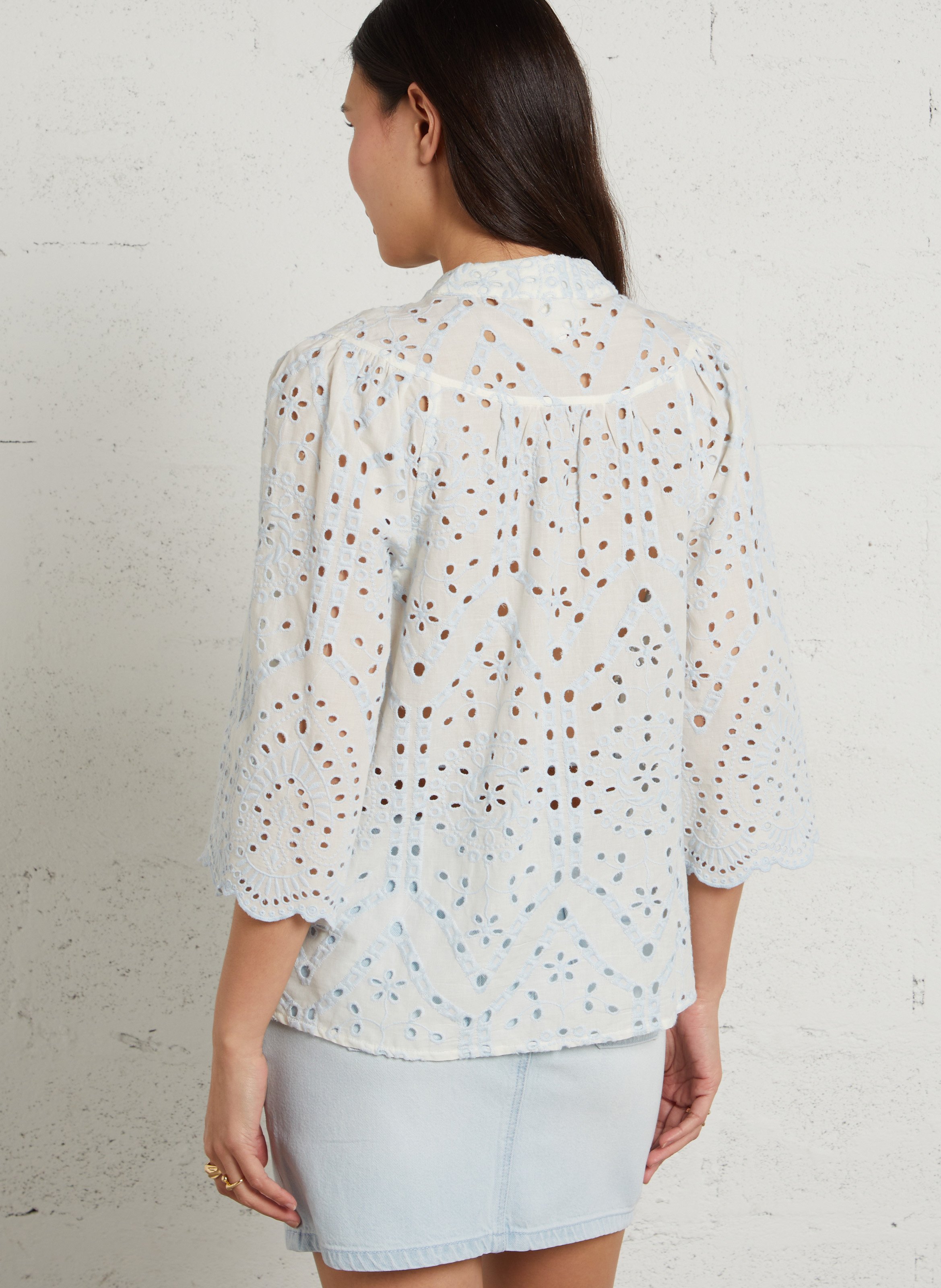 Blousecol v en coton desilia Bleu