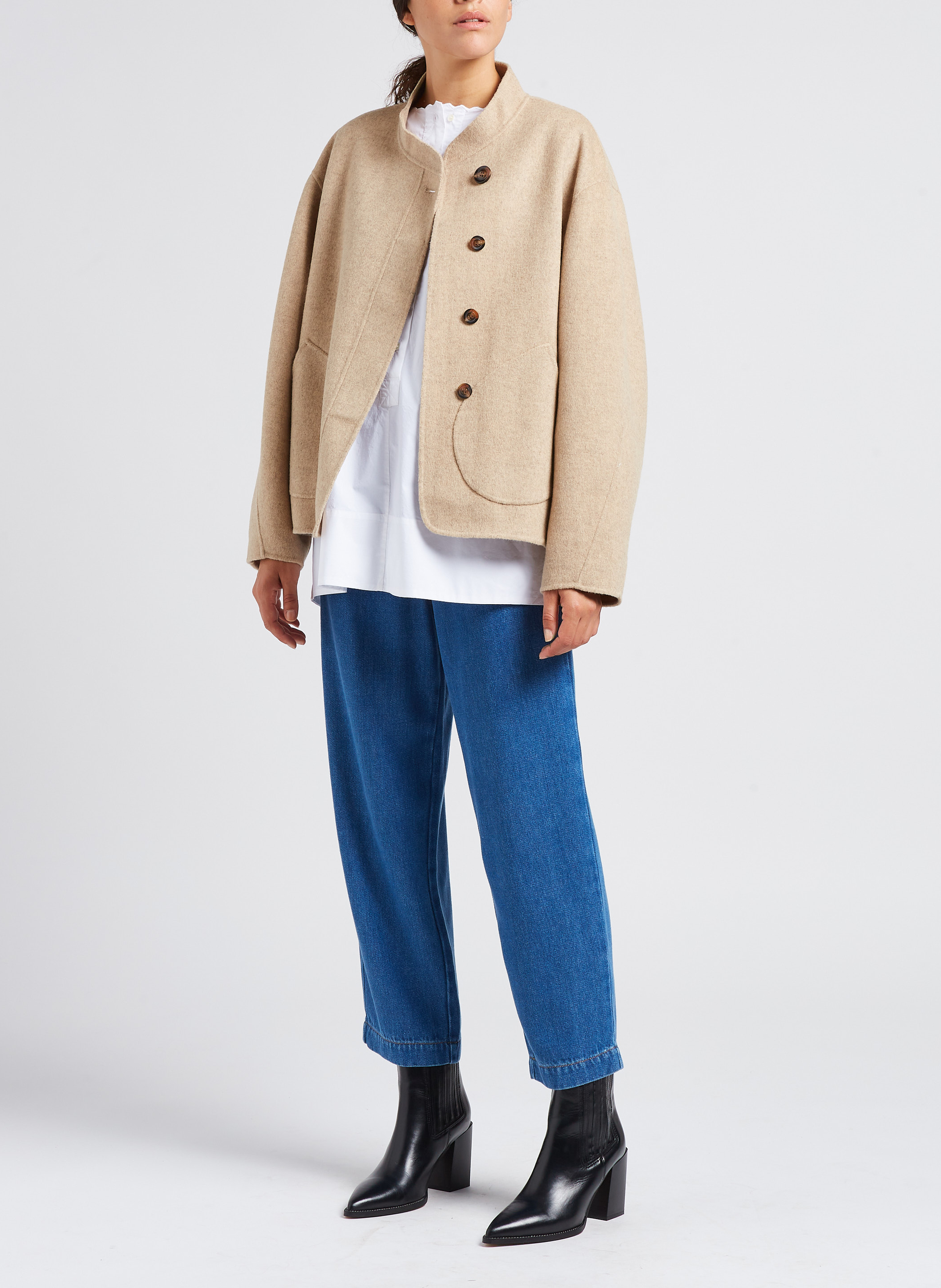 Manteau col rond en laine mélangée windsor SOEUR Beige