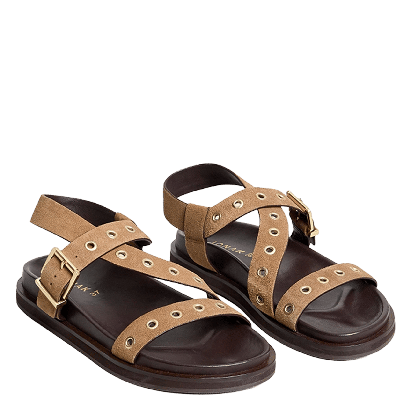 Sandales plates en cuir velours wizon JONAK Marron