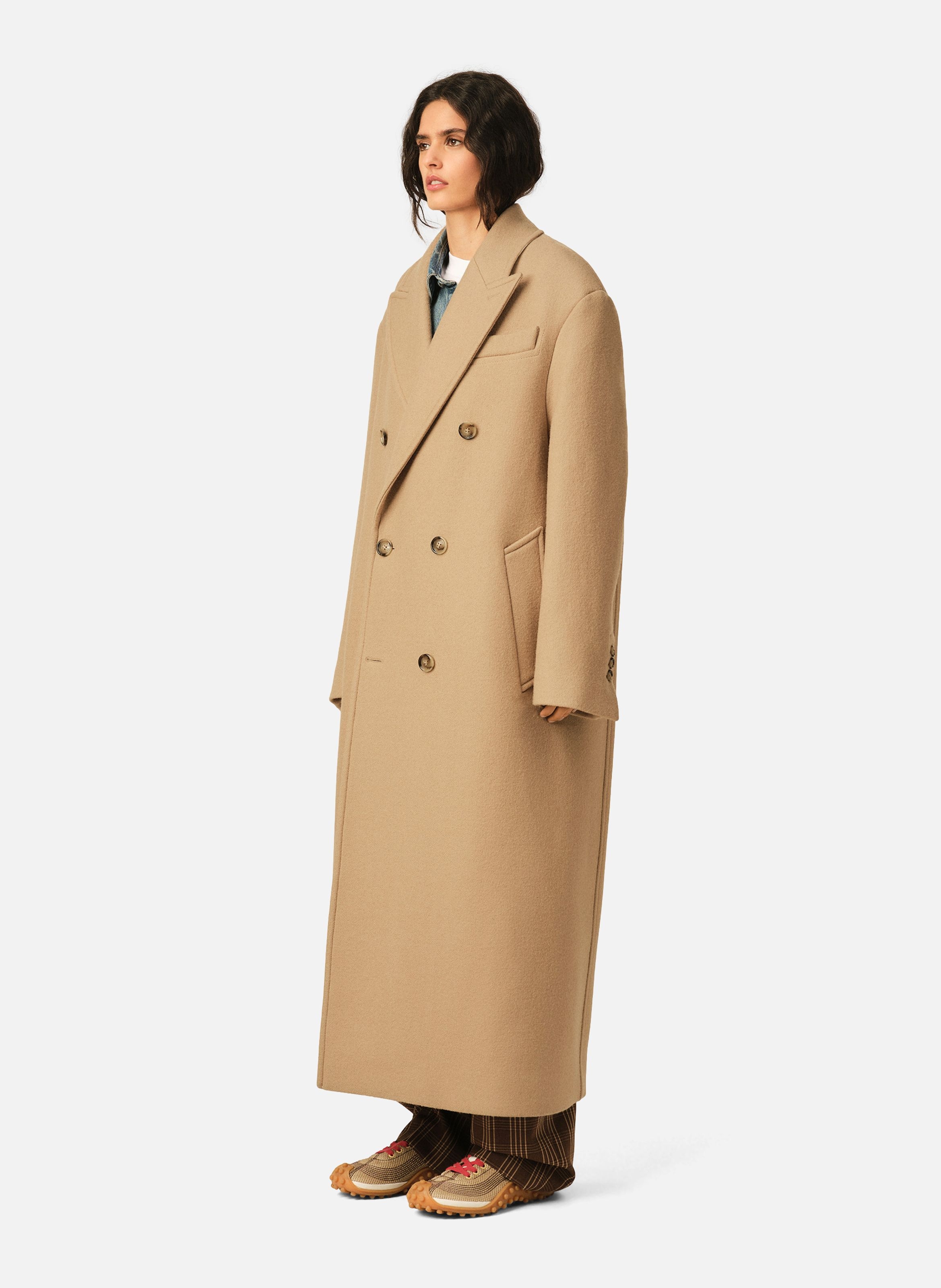 Manteau long double boutonnage en laine AMI PARIS Beige