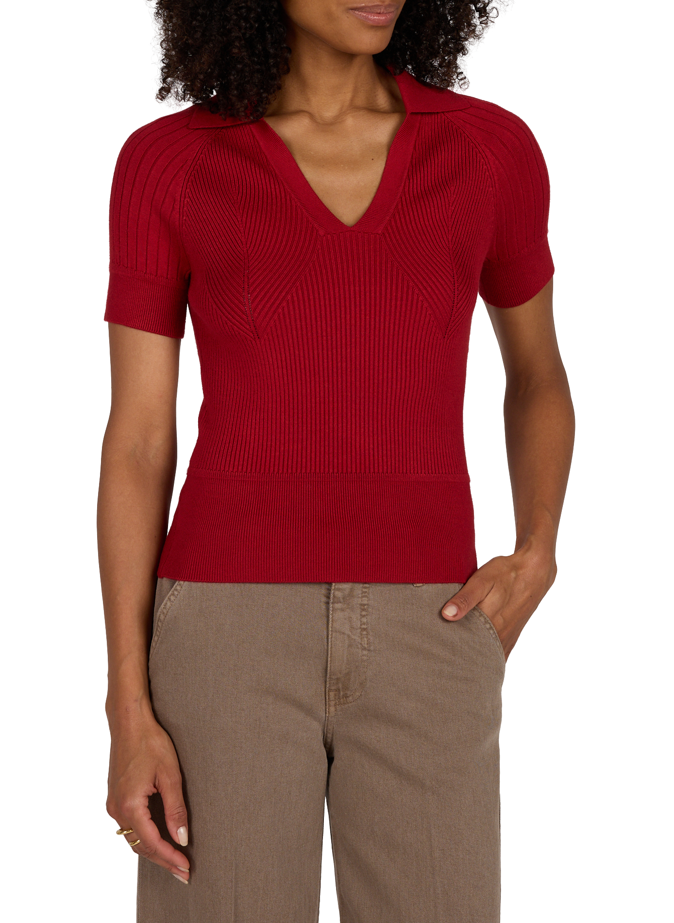 Polo mit V-Ausschnitt aus Rippenstrick GUESS Rot