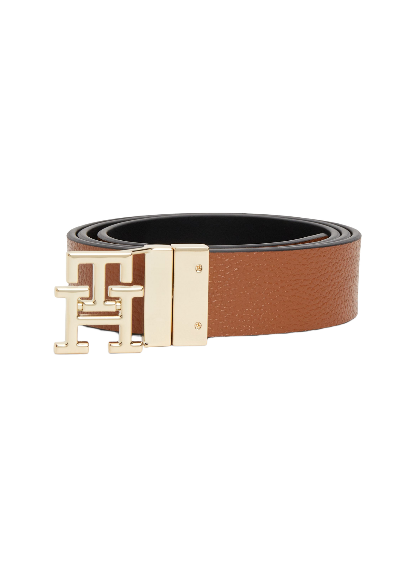 Reversible belt with gold buckle in leather TOMMY HILFIGER Black