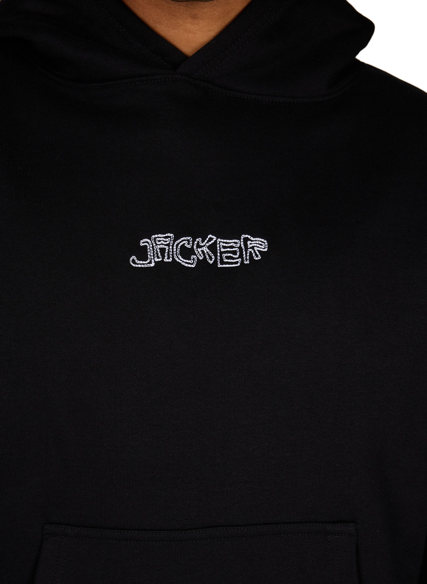 Weit geschnittener, bestickter Baumwoll-Kapuzenpullover JACKER. Schwarz