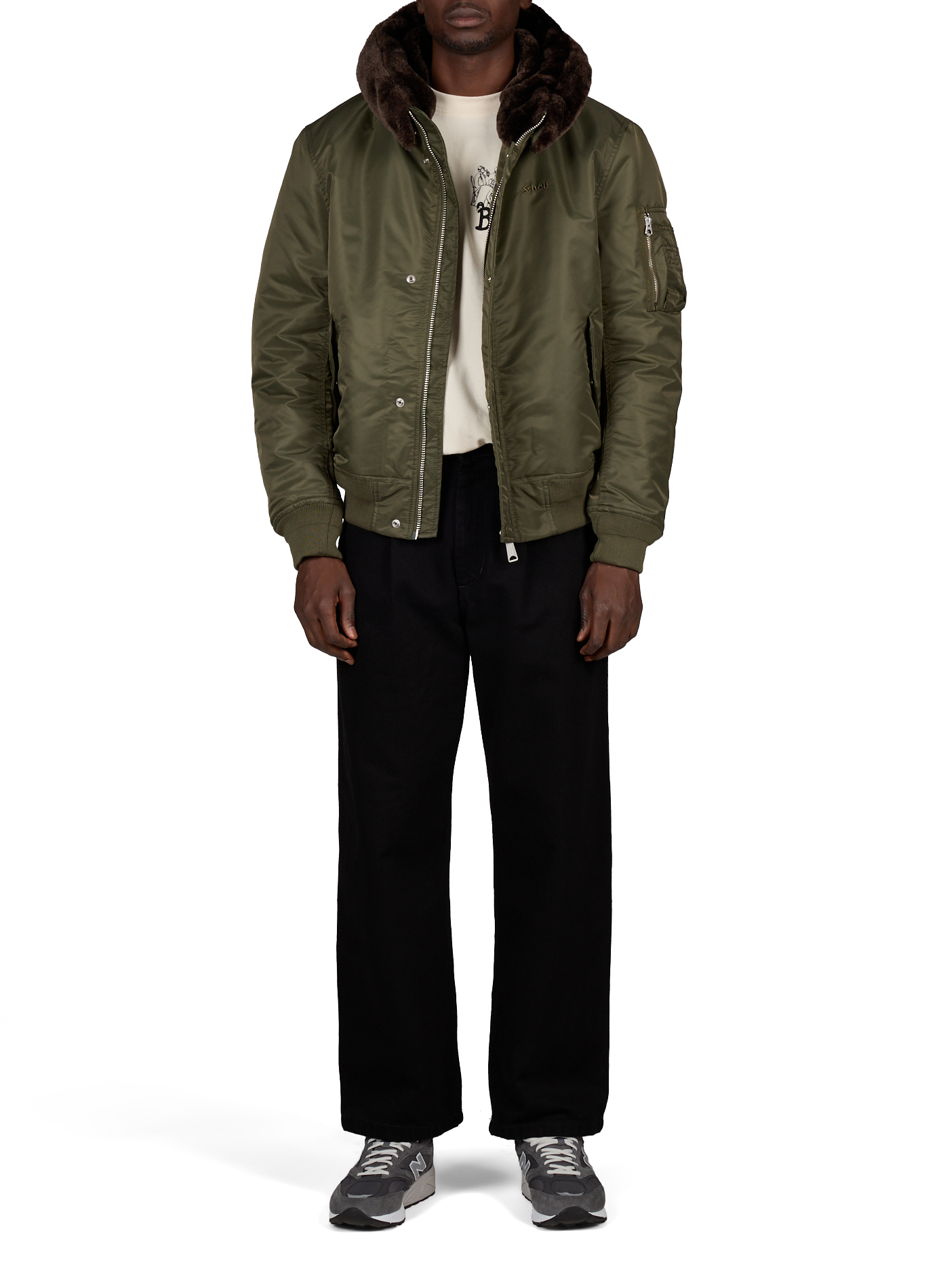 Blouson droit zippé uni SCHOTT Kaki