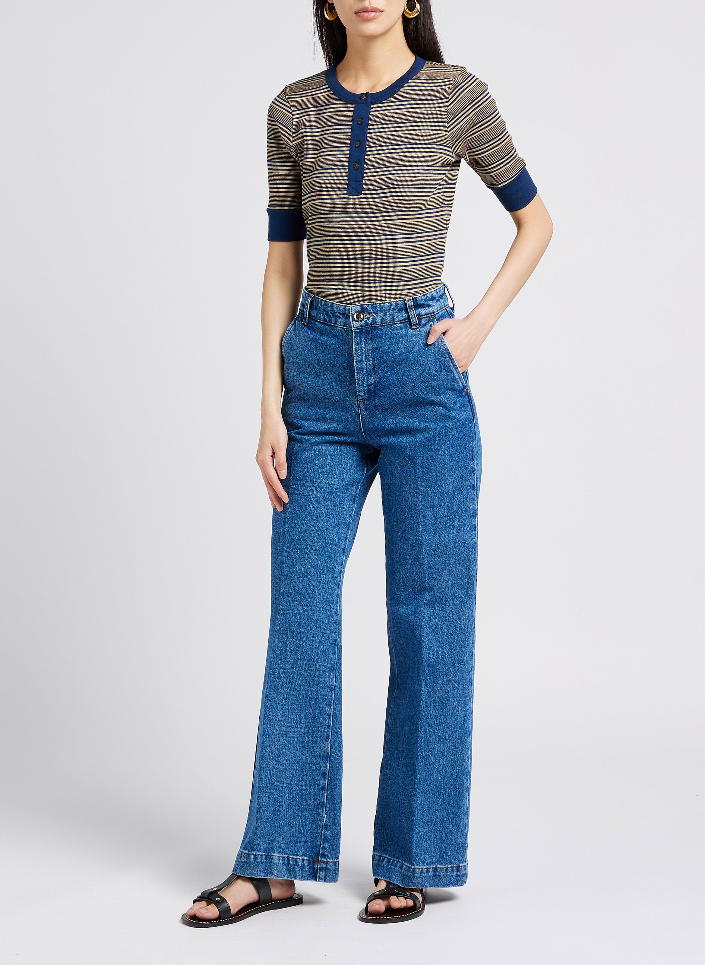 Jean boot-cut en coton california SOEUR Bleu