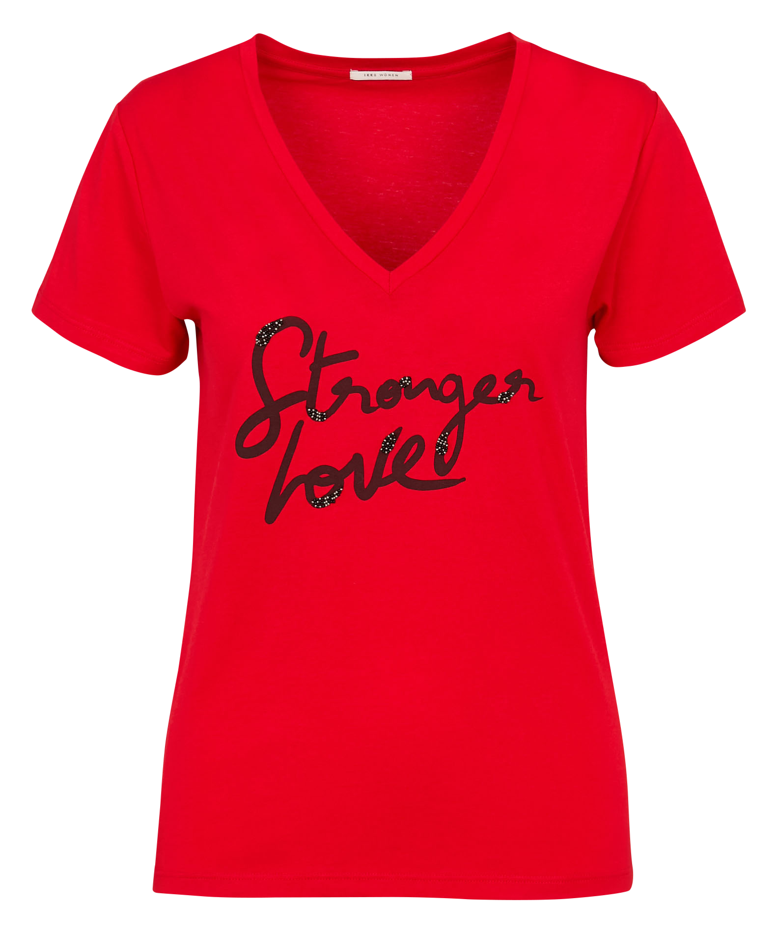 Tee-shirt col v en coton mélangé IKKS Rouge