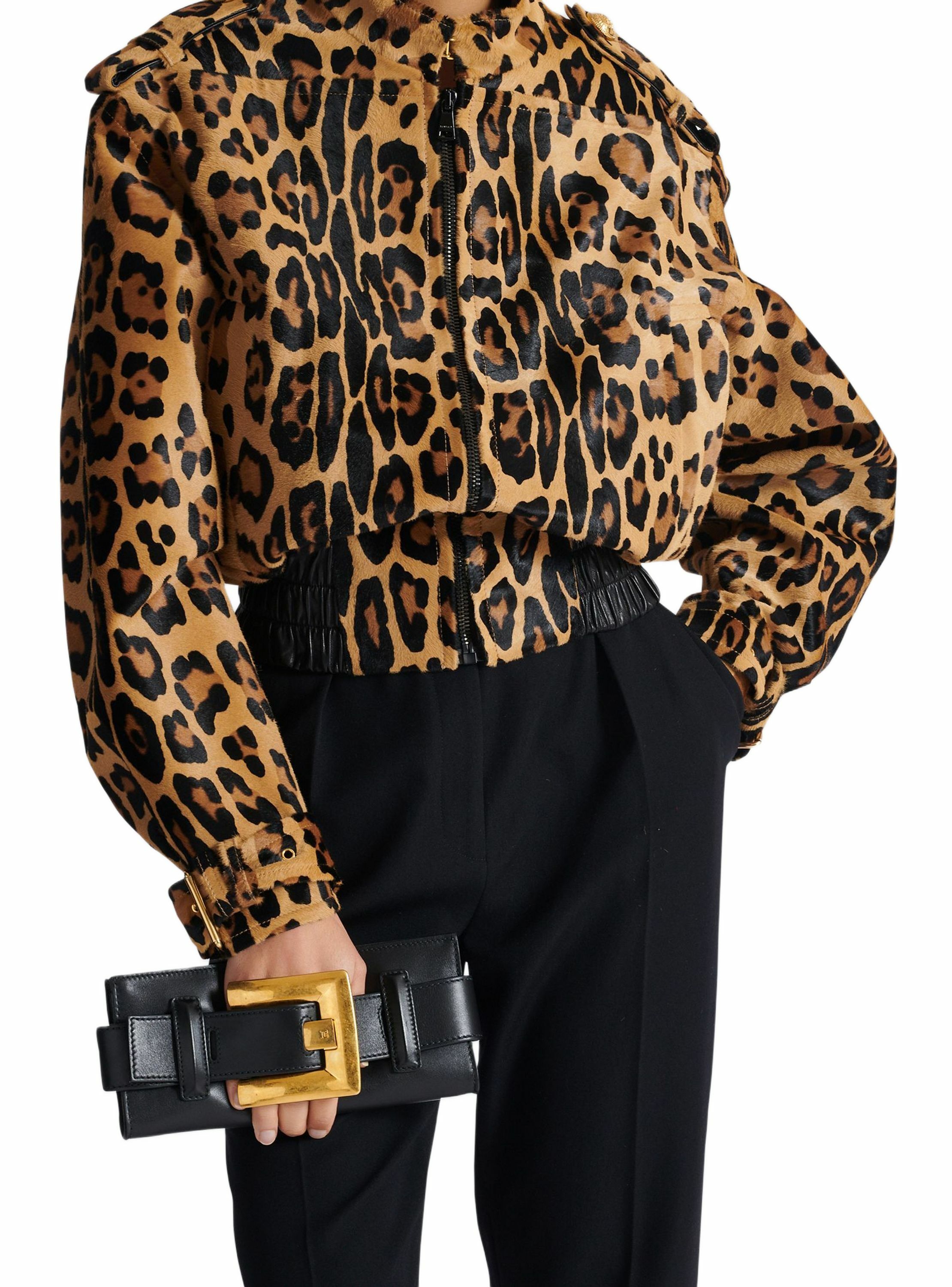 Pochette anthem en cuir de veau BALMAIN Noir