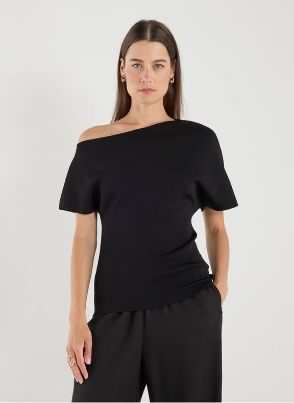 Top asymétrique en maille Noir by ROHE FRAMES ROHE FRAMES Top asymétrique en maille Noir