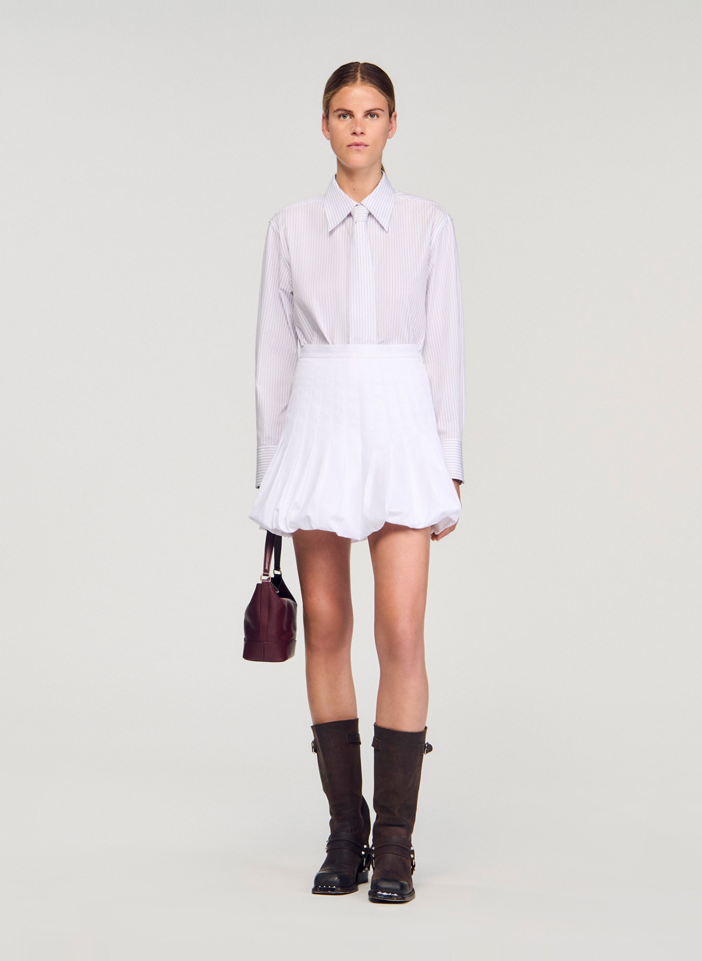 Chemise rayée à col cravate SANDRO Blanc