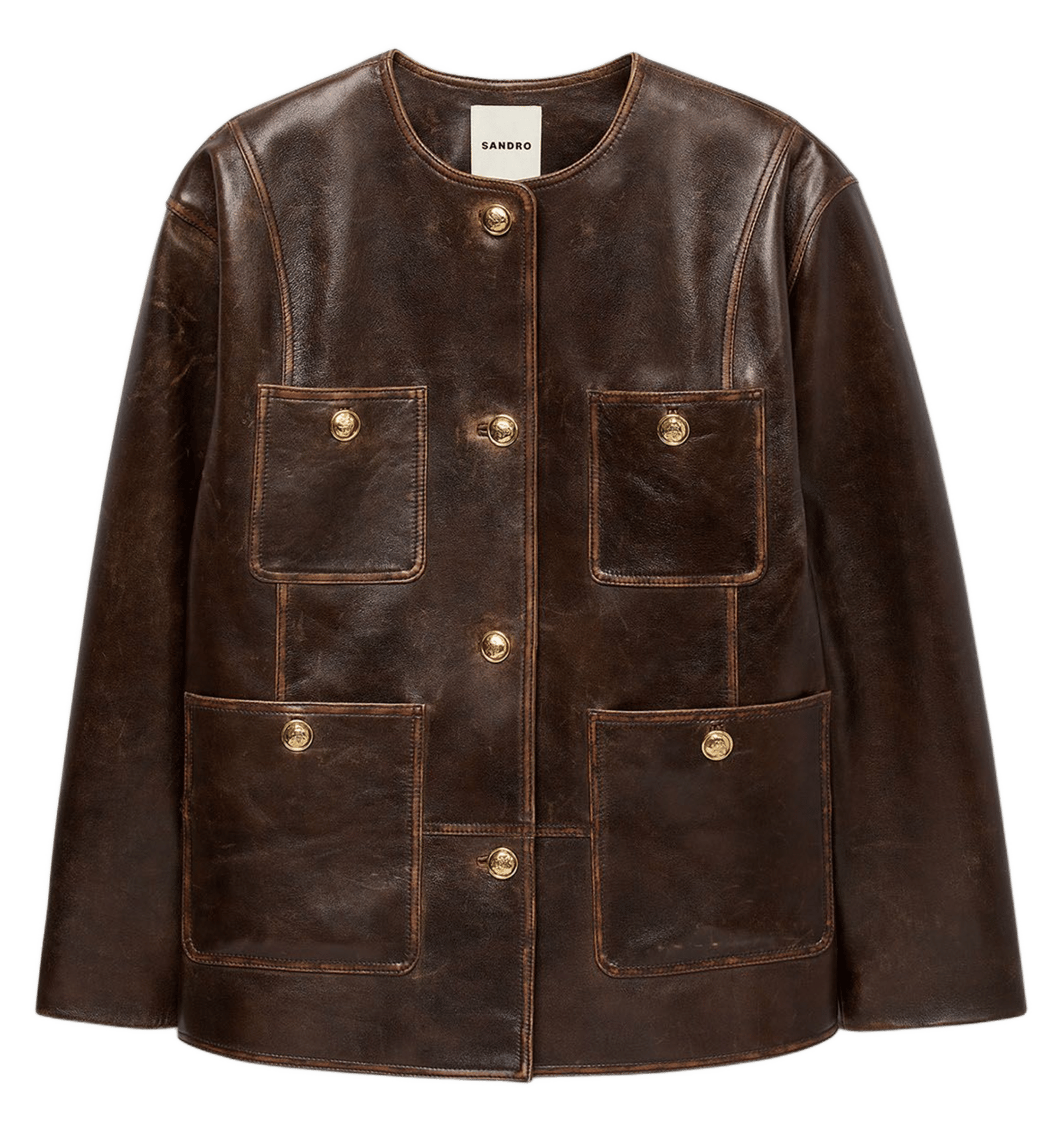 Blouson oversize col tailleur en cuir SANDRO Marron