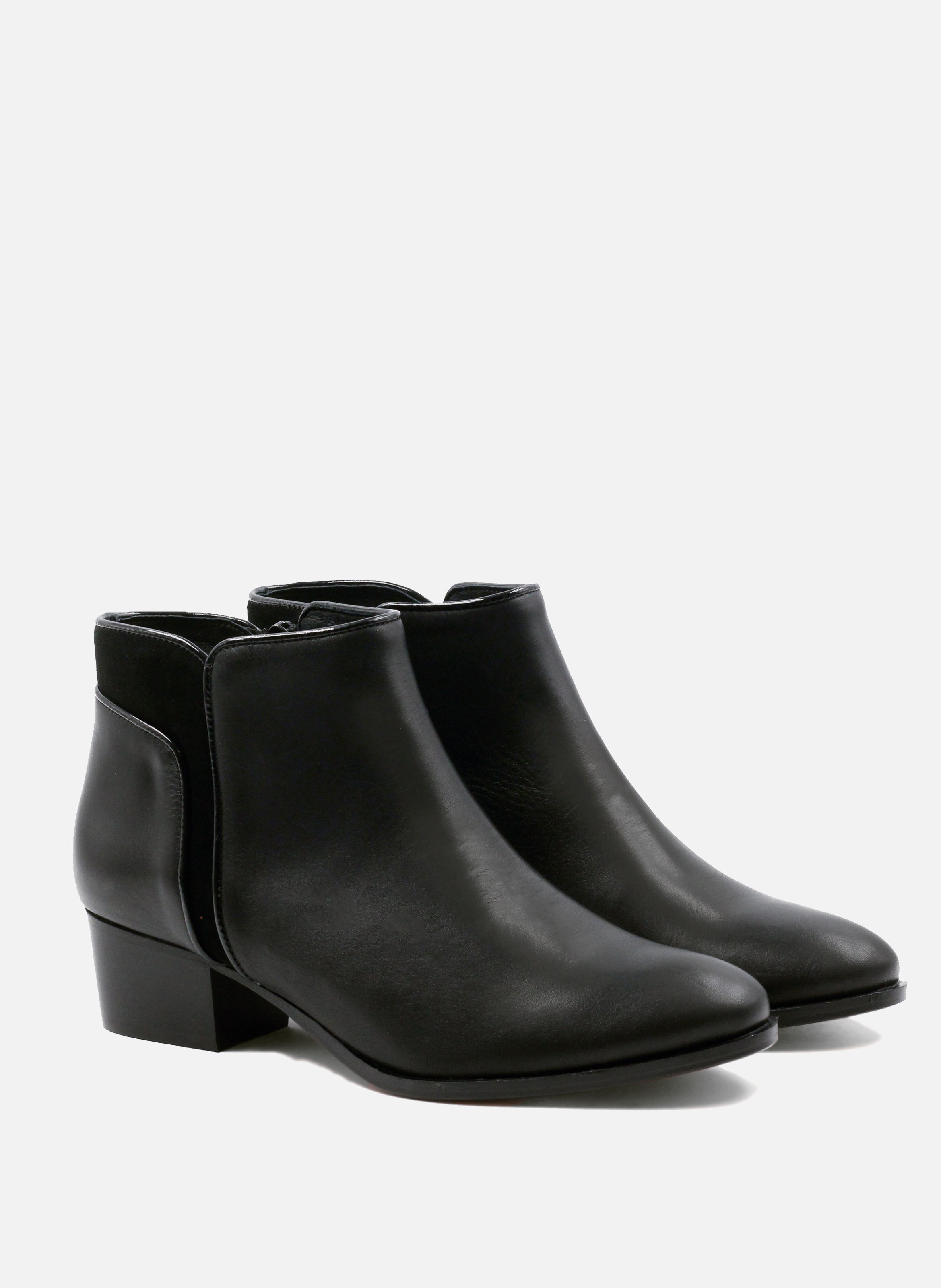 Bottine moyen talon cuir lisse JULES & JENN Noir