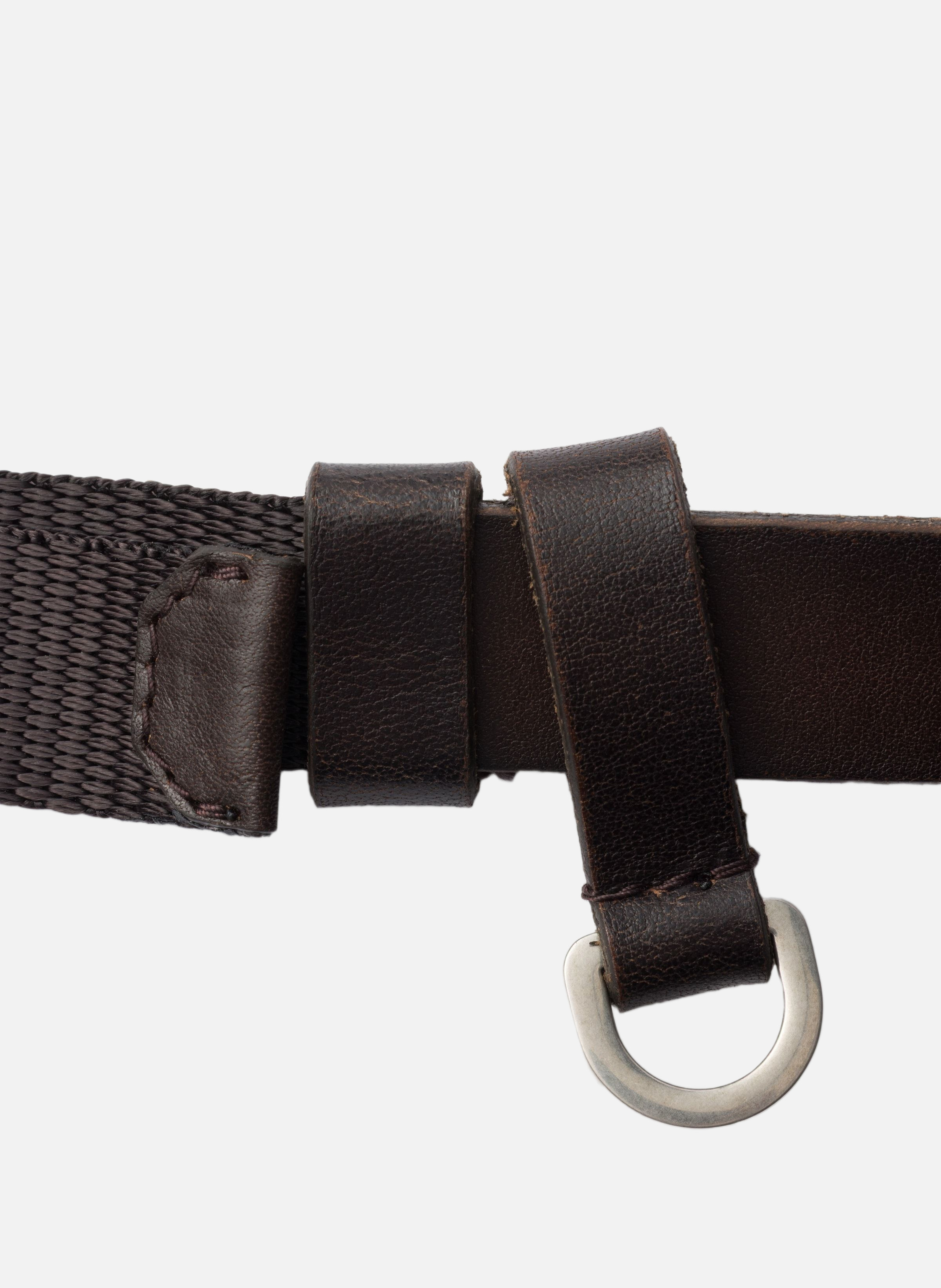 Ceinture en cuir et toile en nylon tressé PRADA Marron