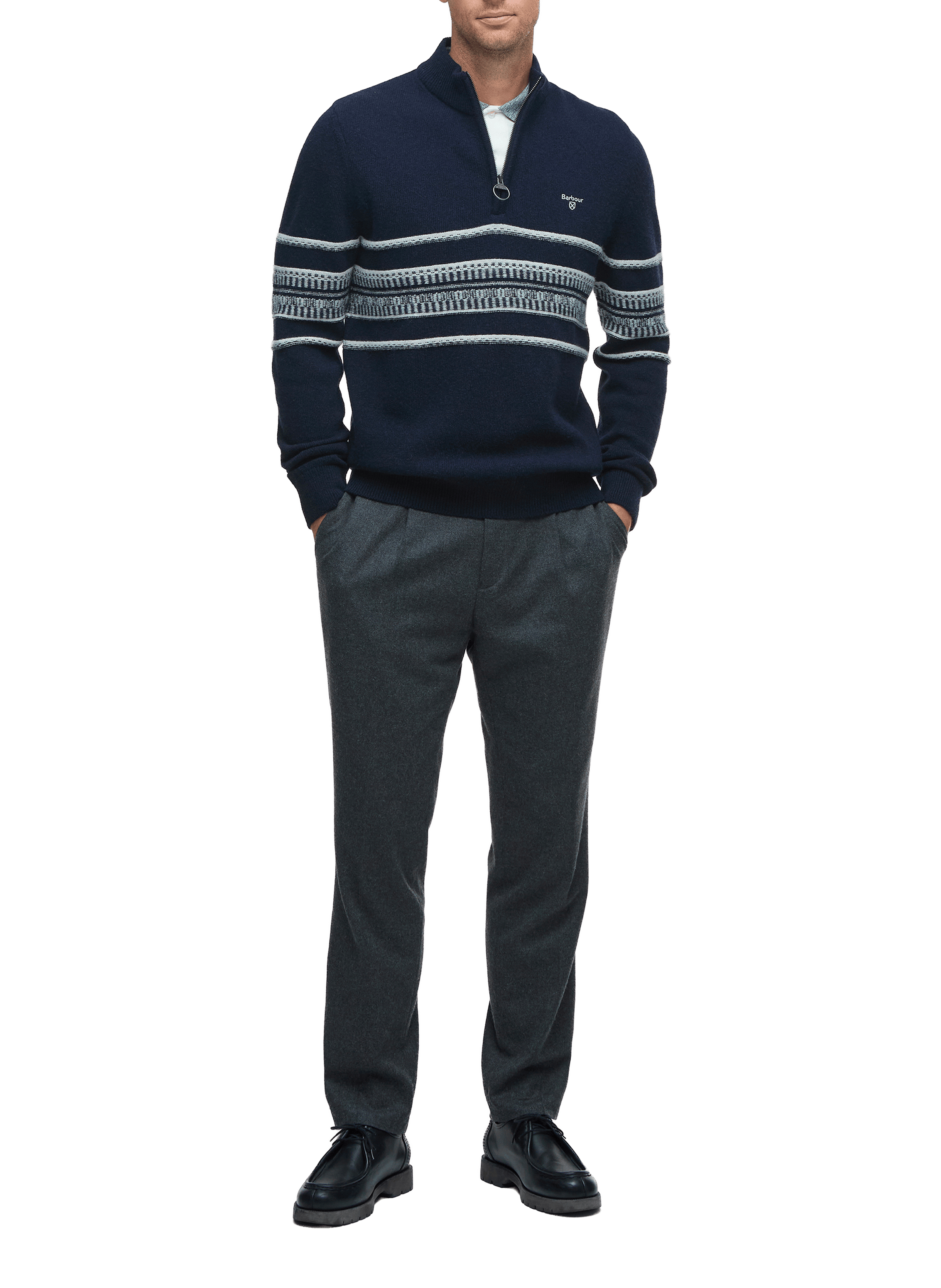 Straight wool sweater with high neck and striped pattern. BARBOUR Blue