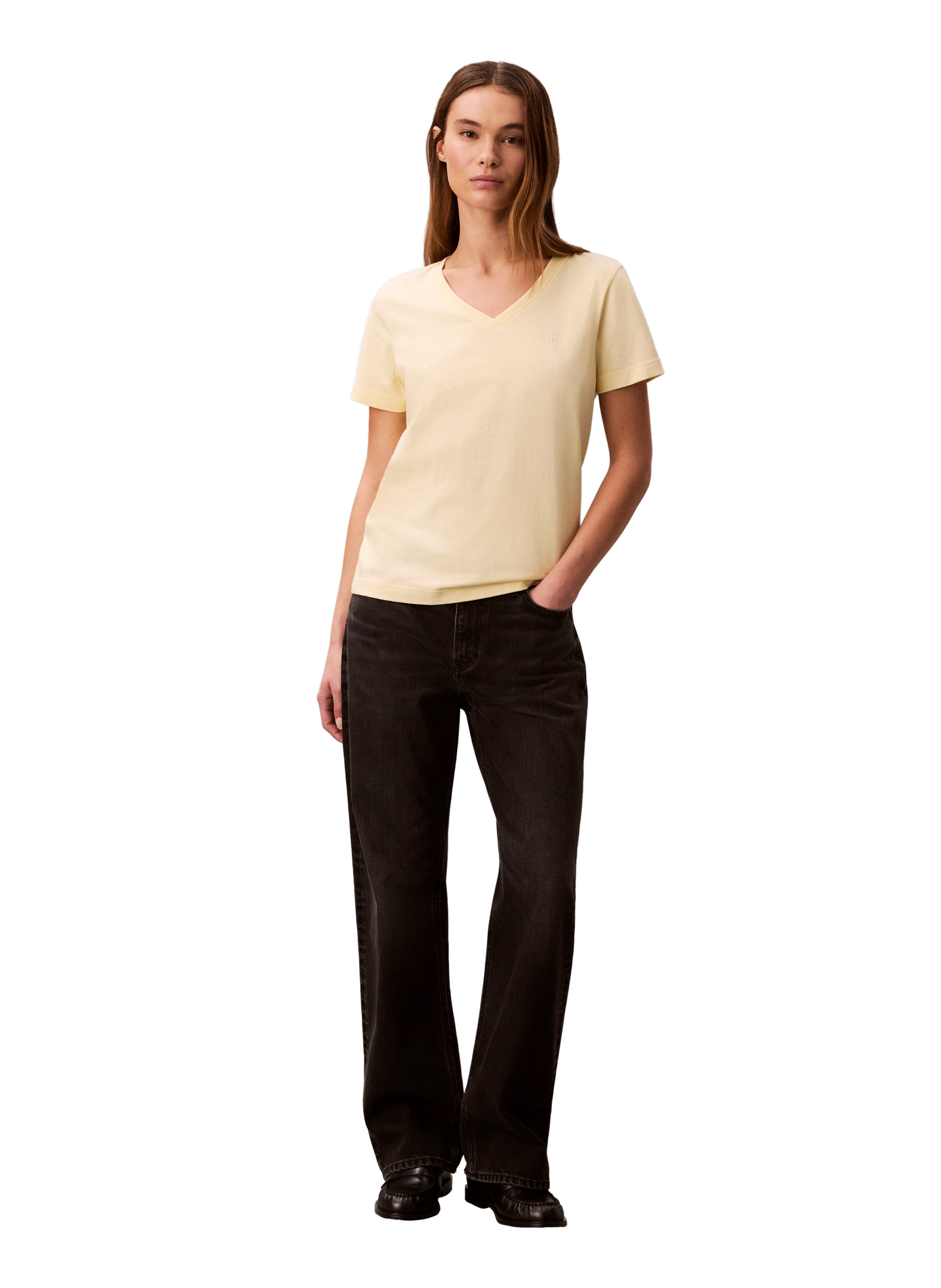 Straight V-neck cotton t-shirt CALVIN KLEIN Yellow