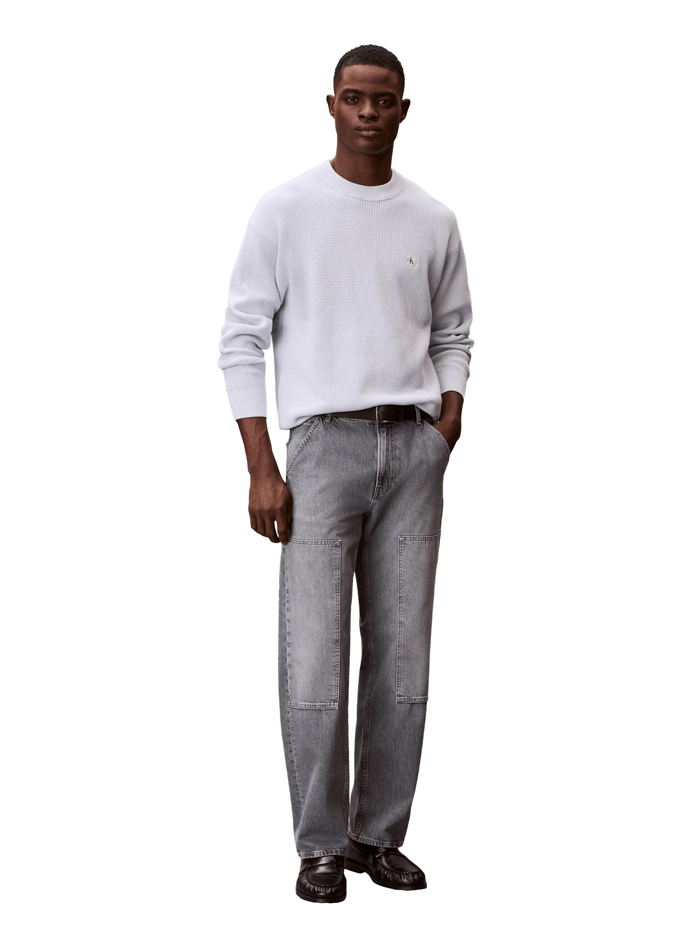 Pull droit col rond en coton CALVIN KLEIN Bleu