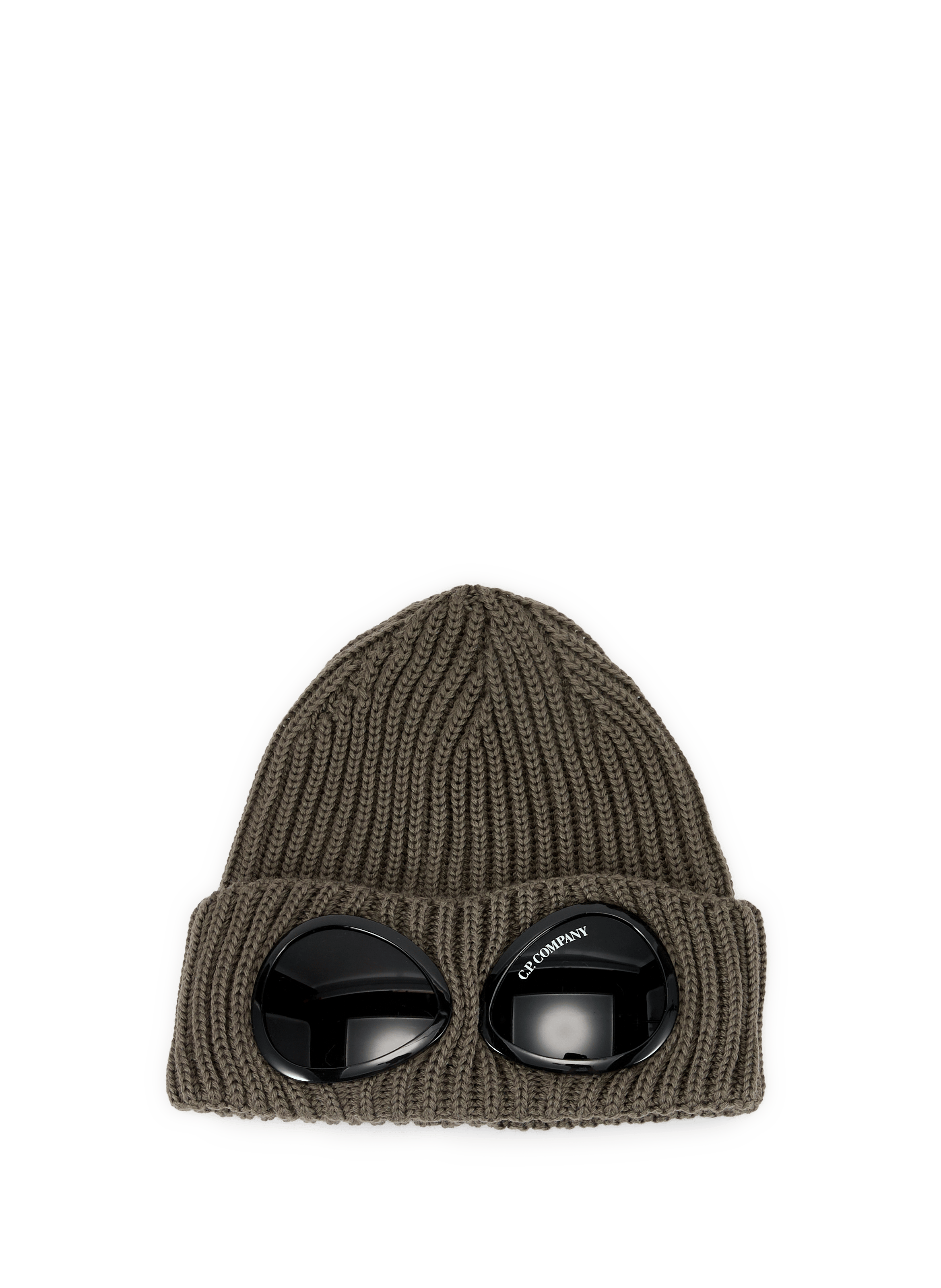 Ribbed beanie with glasses on wool cuff CP COMPANY Brown