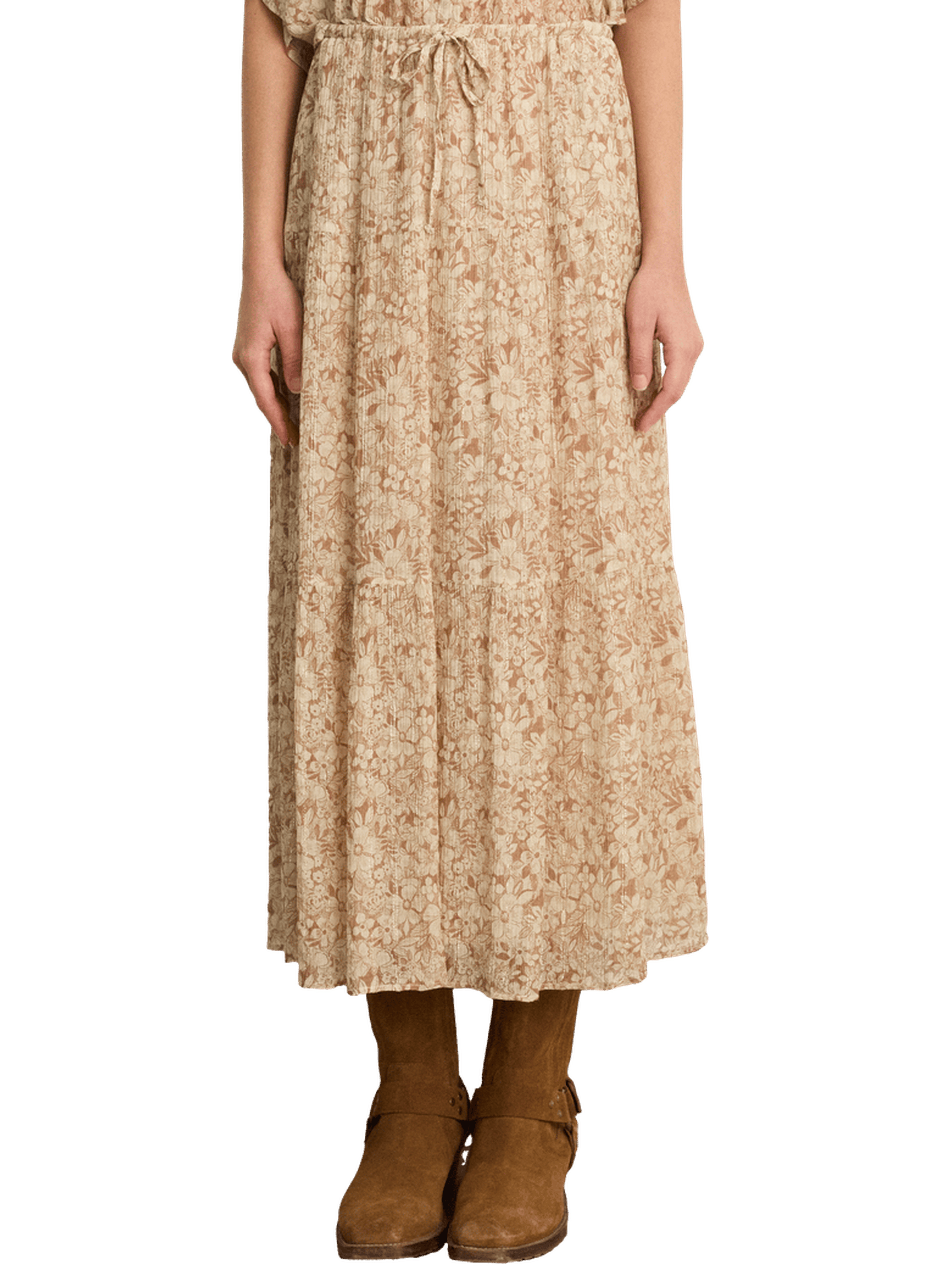 Jupe midi à fleurs et lurex - nahlae PABLO Beige