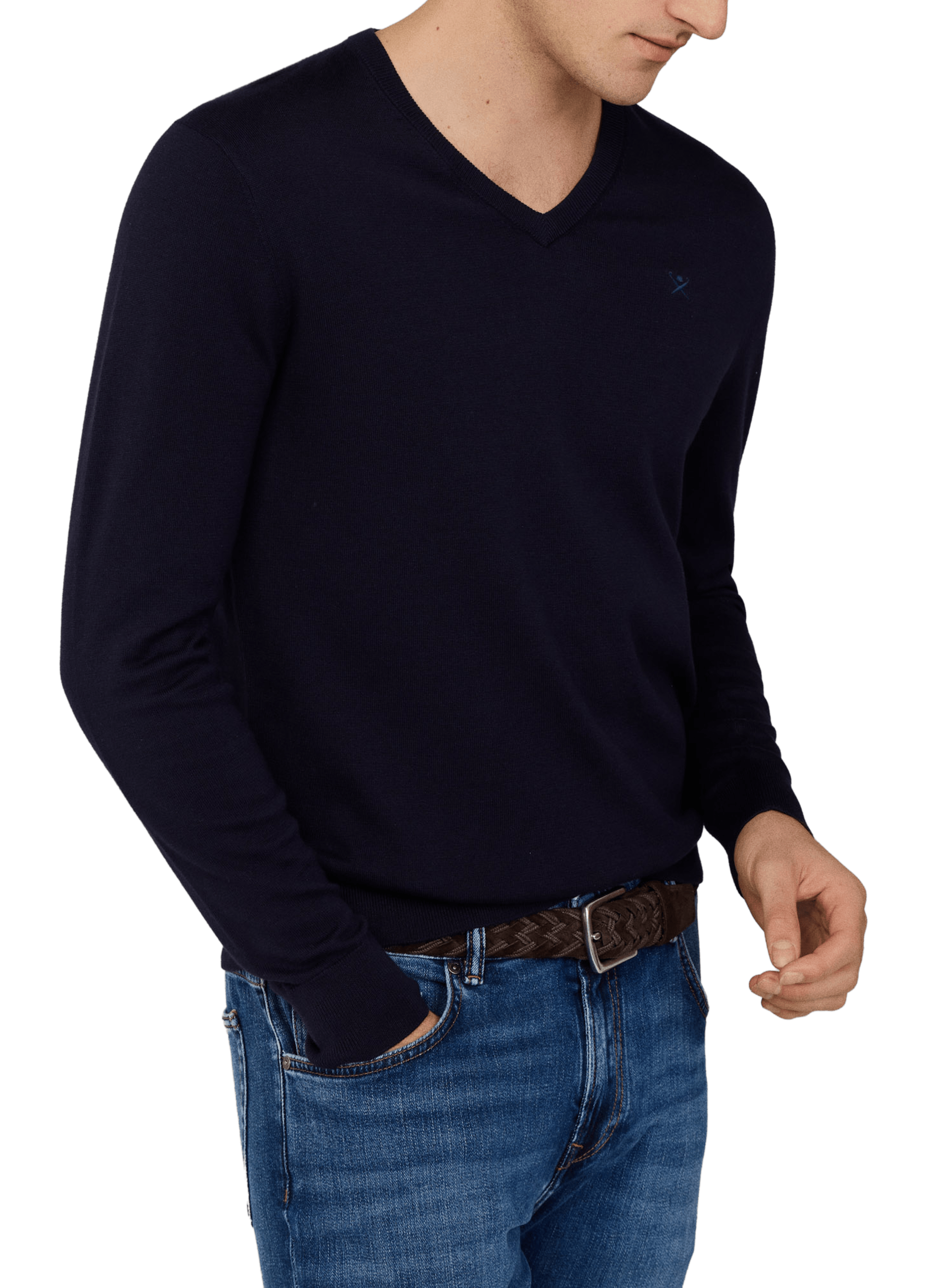 V-neck cotton and silk sweater HACKETT Blue