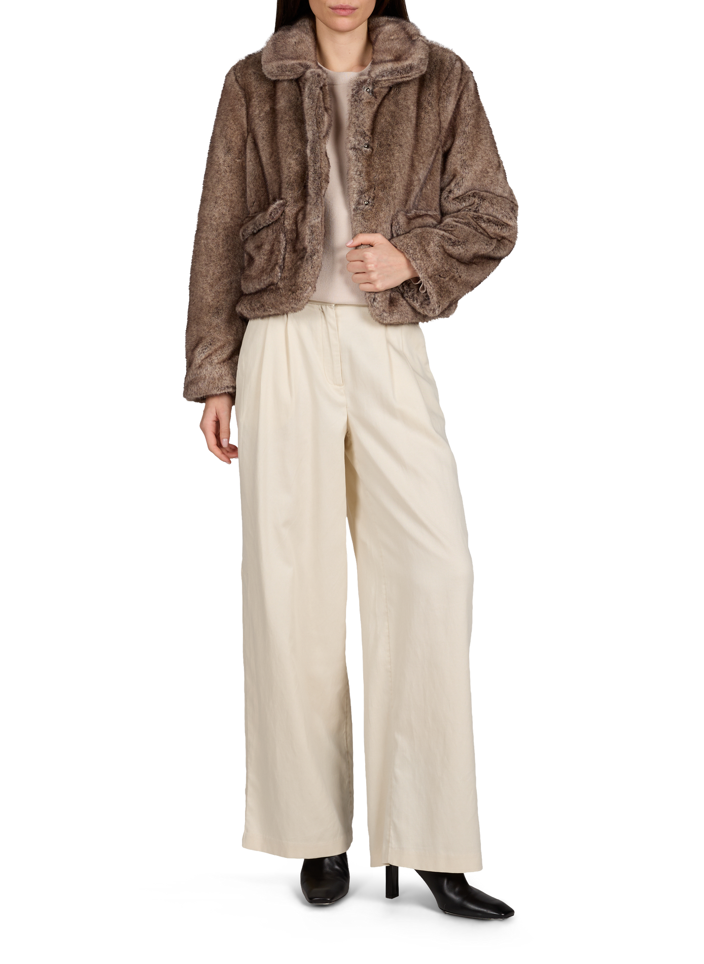 Manteau effet fourrure en coton mélangé OBJECT Marron