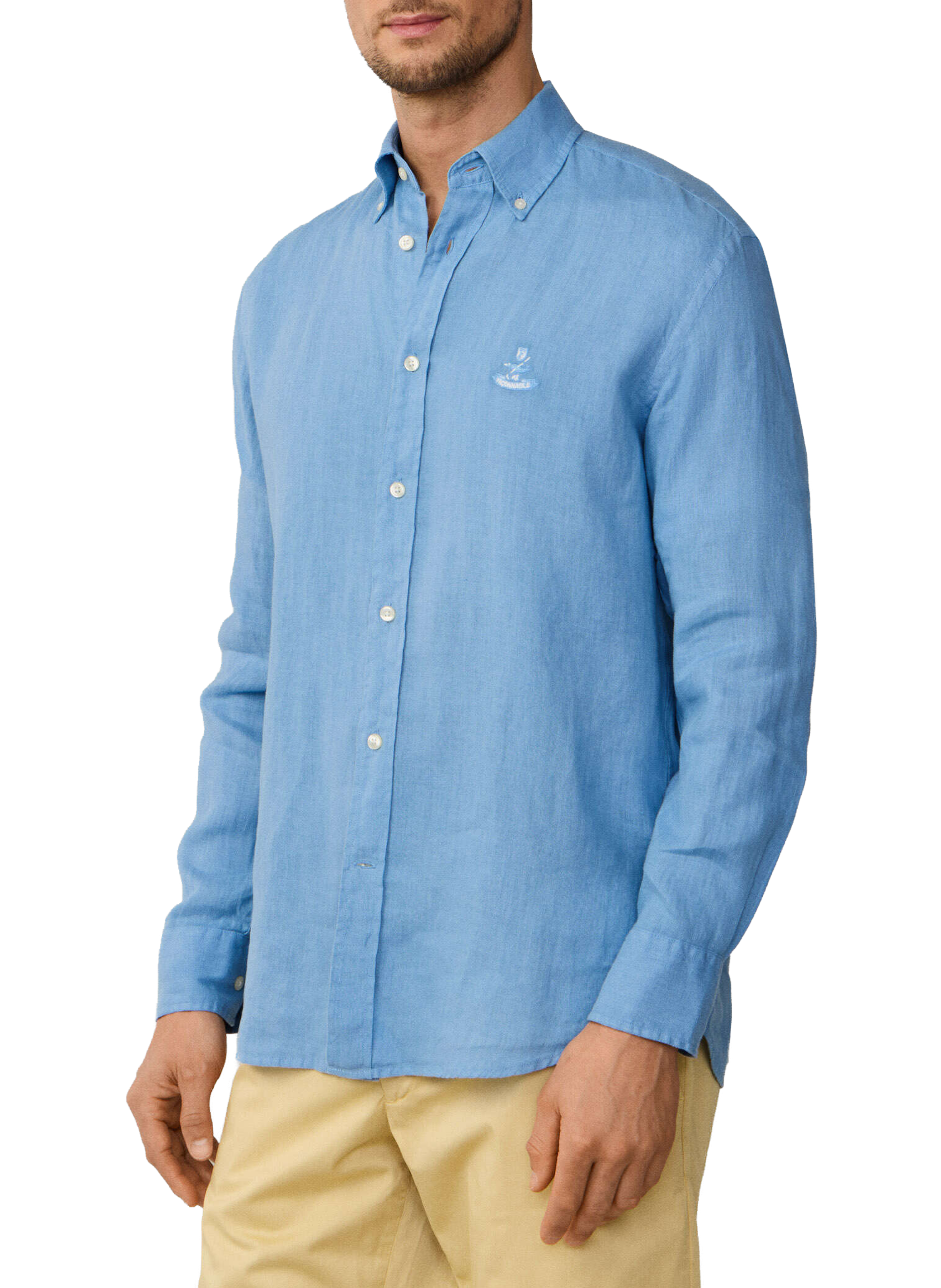 Shirt with American collar in linen FACONNABLE Blue
