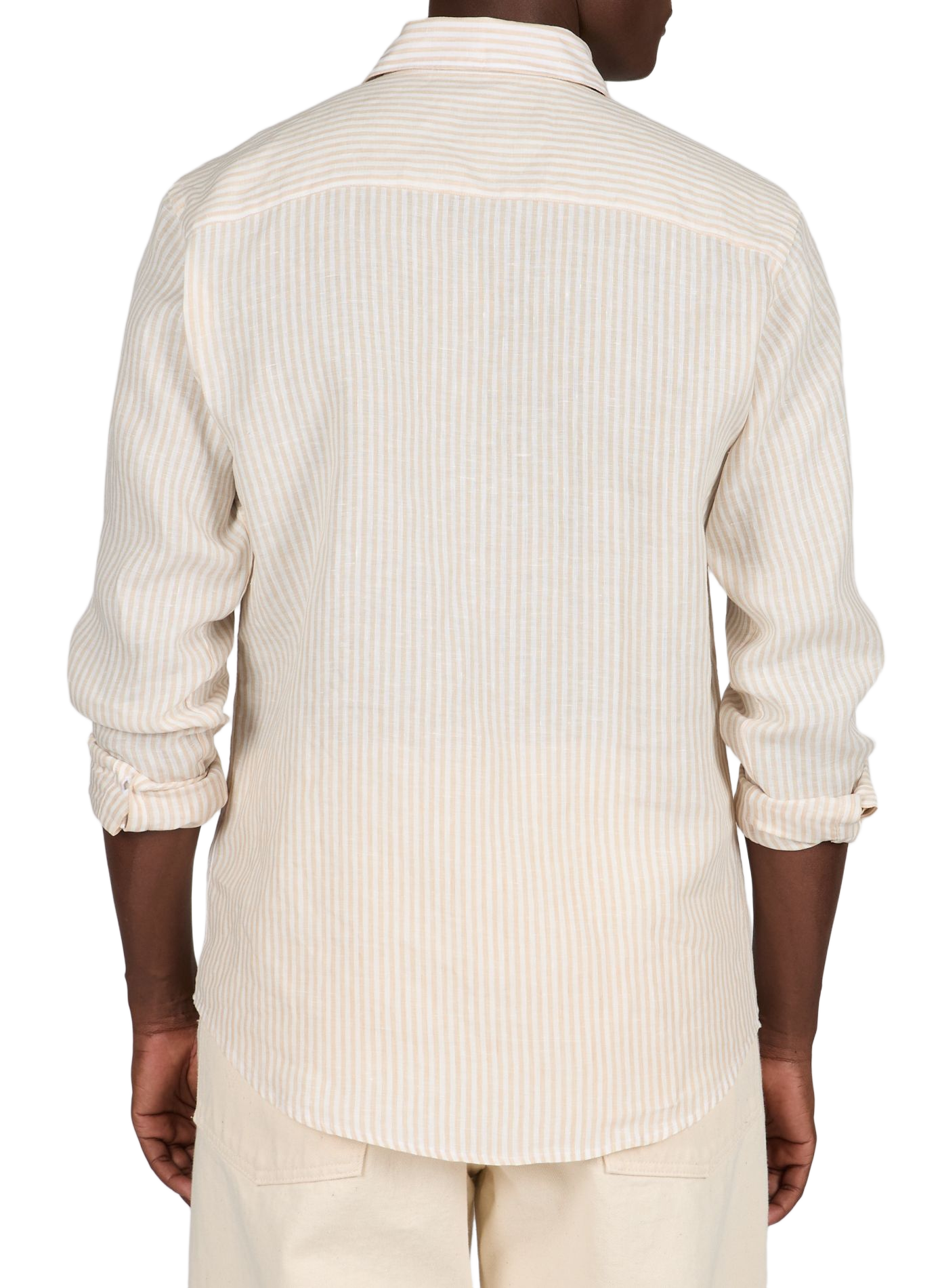 Chemise droite rayée en lin ETON Beige