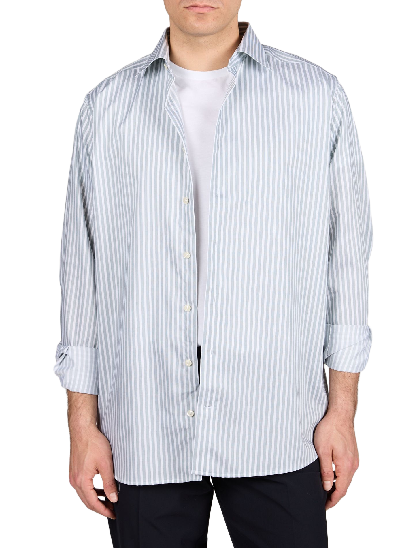 Chemise droite rayée en coton ETON Kaki