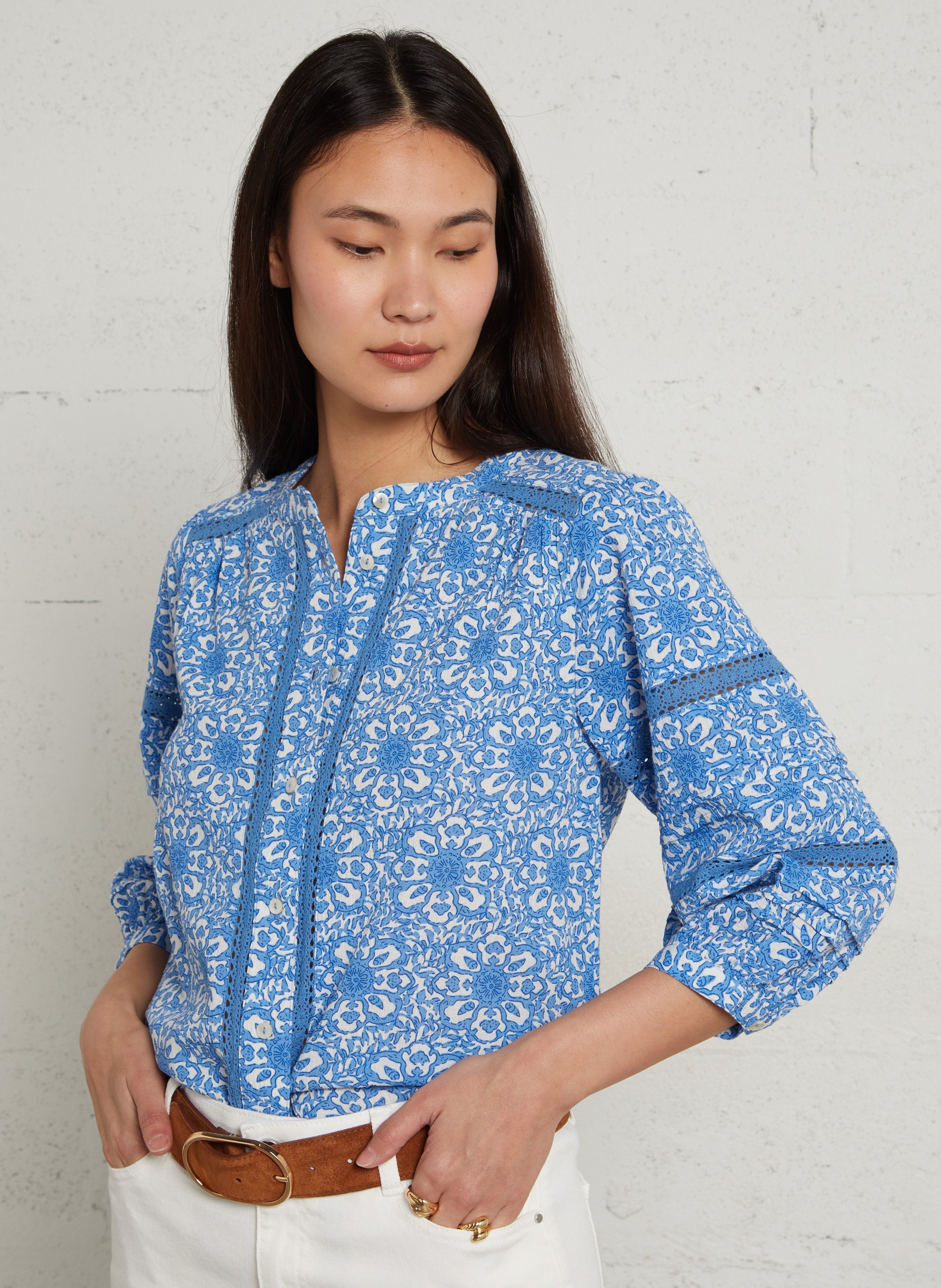Blouse droite imprimée en coton mélangé domy MAISON 123 Bleu