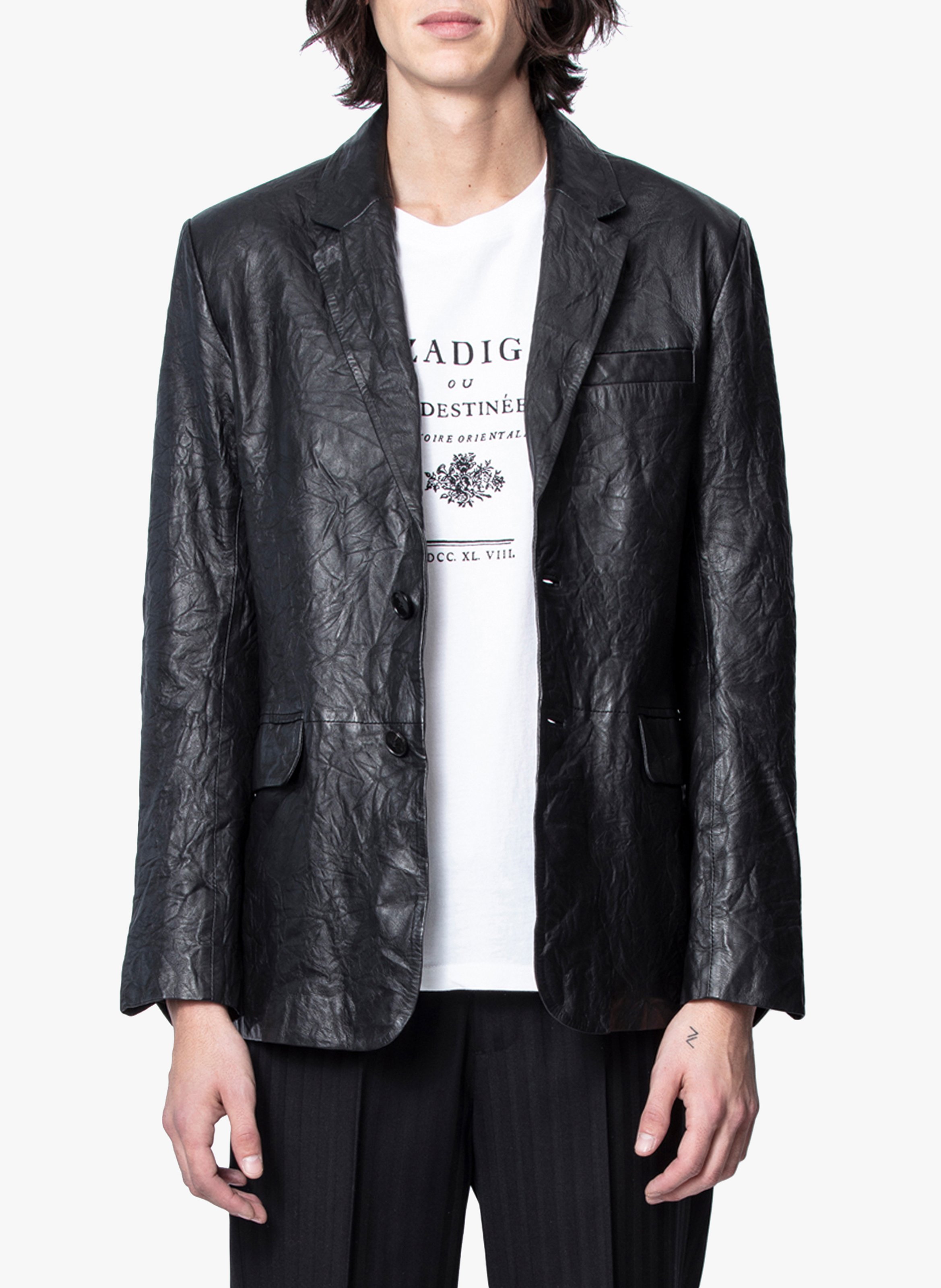 Veste col tailleur en cuir froissé valfried ZADIG&VOLTAIRE Zwart