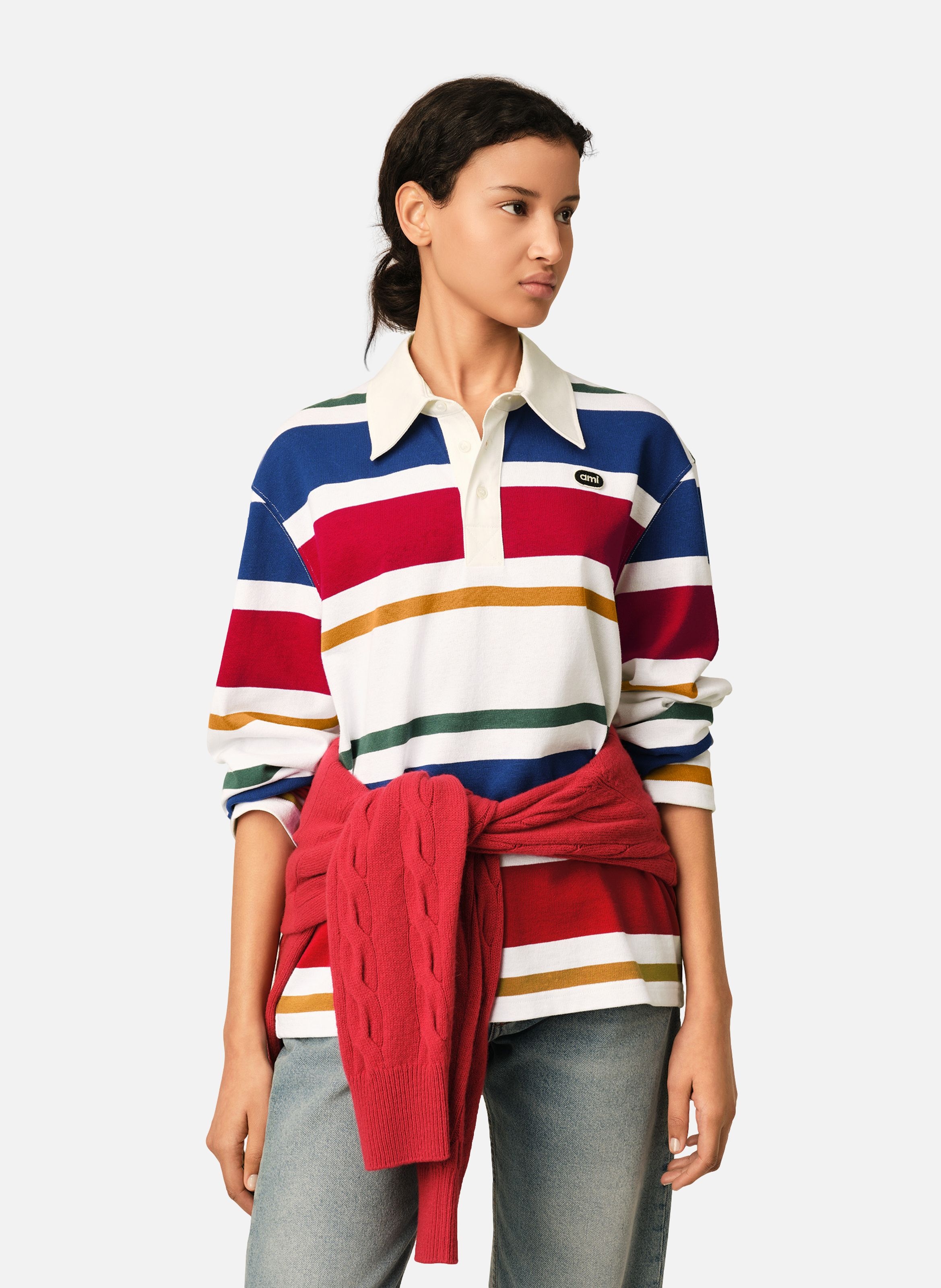 Polo à rayures unisexe en coton patch ami AMI PARIS Multicolore