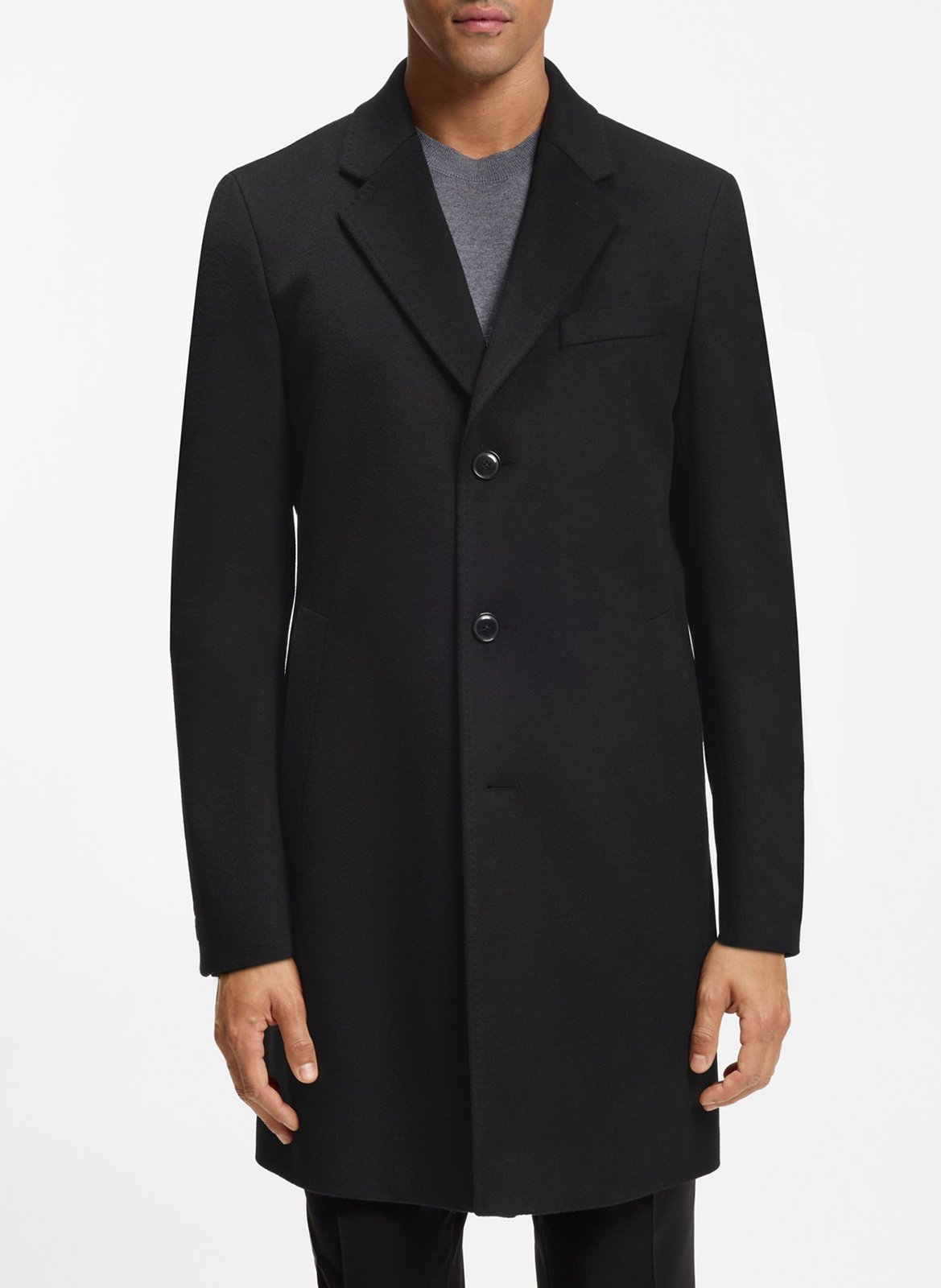 Mantau droit col tailleur en laine recyclée mélangée BOSS Noir