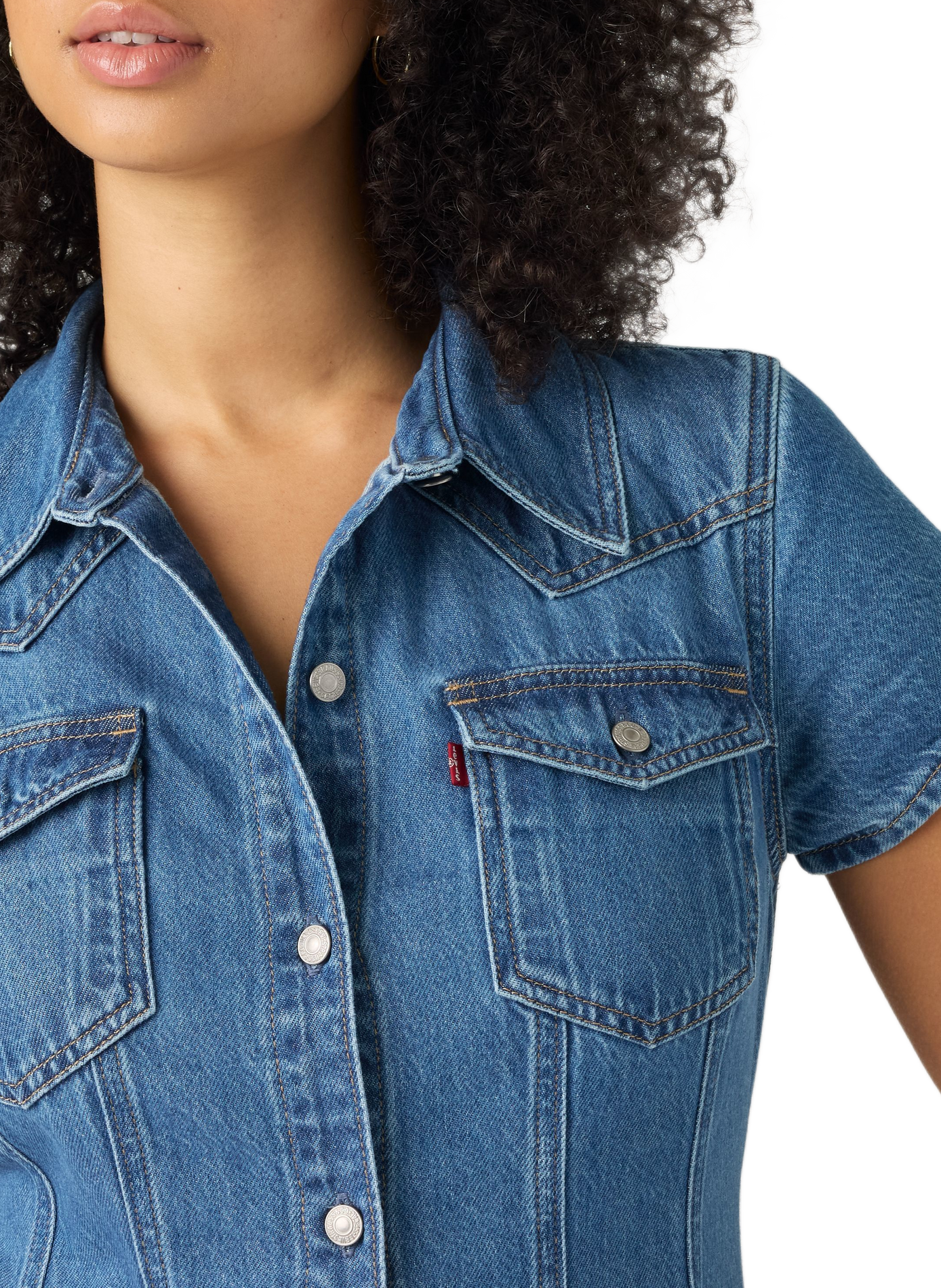 Midi-Jeanskleid aus Baumwolle mit klassischem Kragen LEVI'S Blau