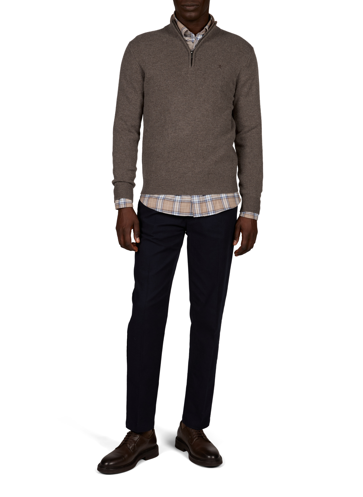Straight-fit zip-up high-neck wool jumper HACKETT Beige