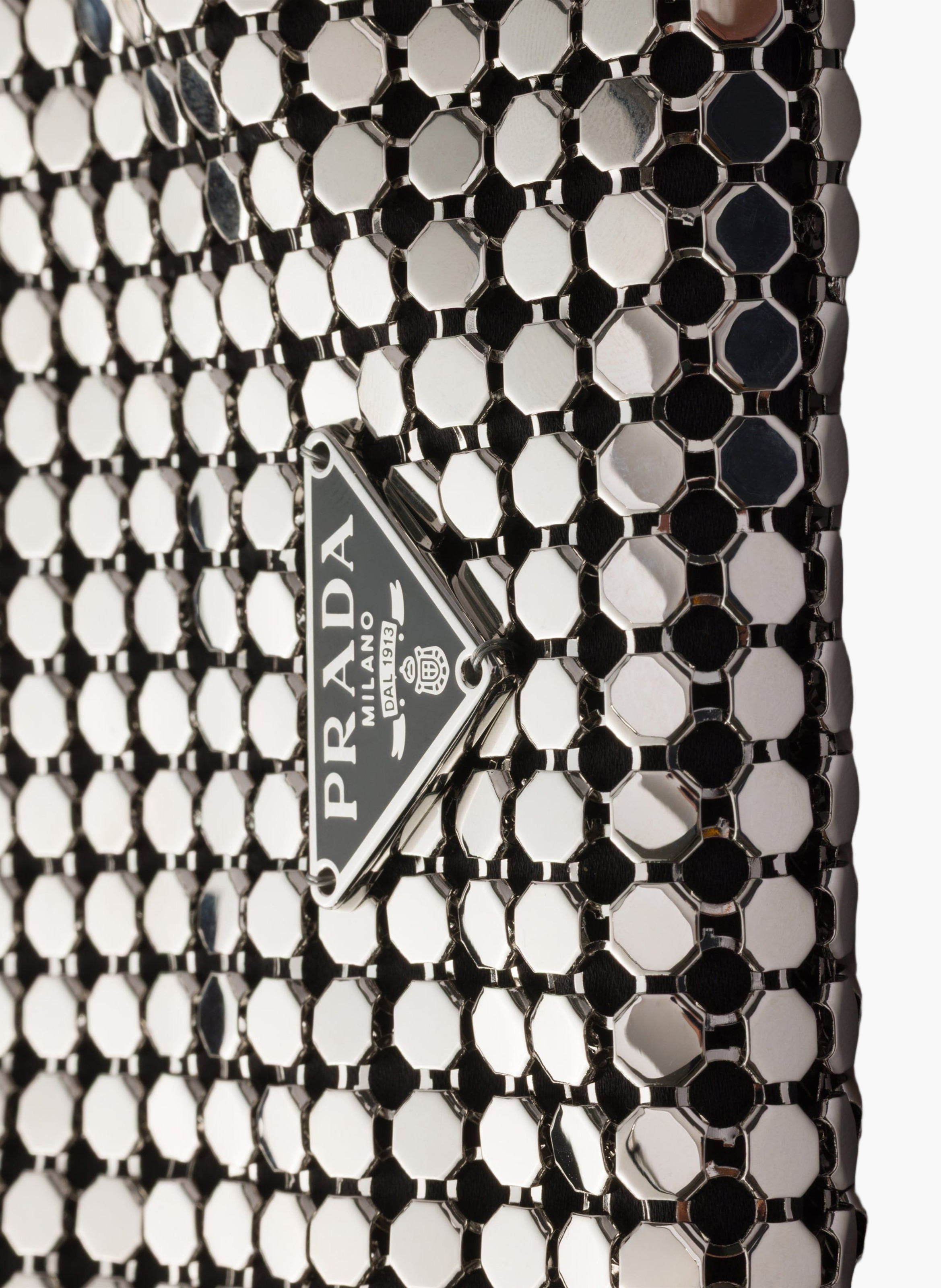 Petit sac à bandoulière en satin et maille métalli PRADA Argent