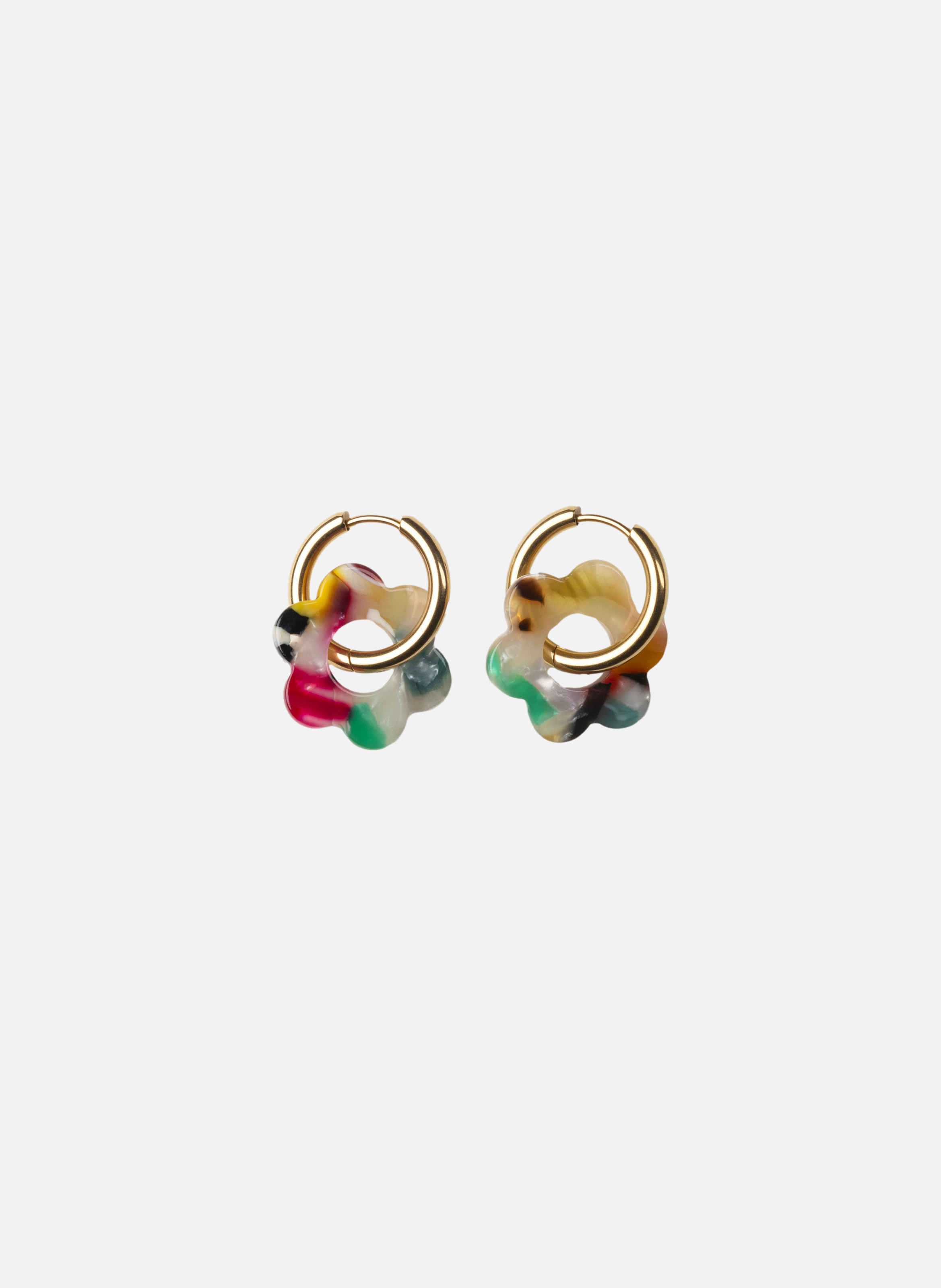 Boucles d'oreilles Baby Fleurette avec anneaux en acier inoxydable doré  Multicolore