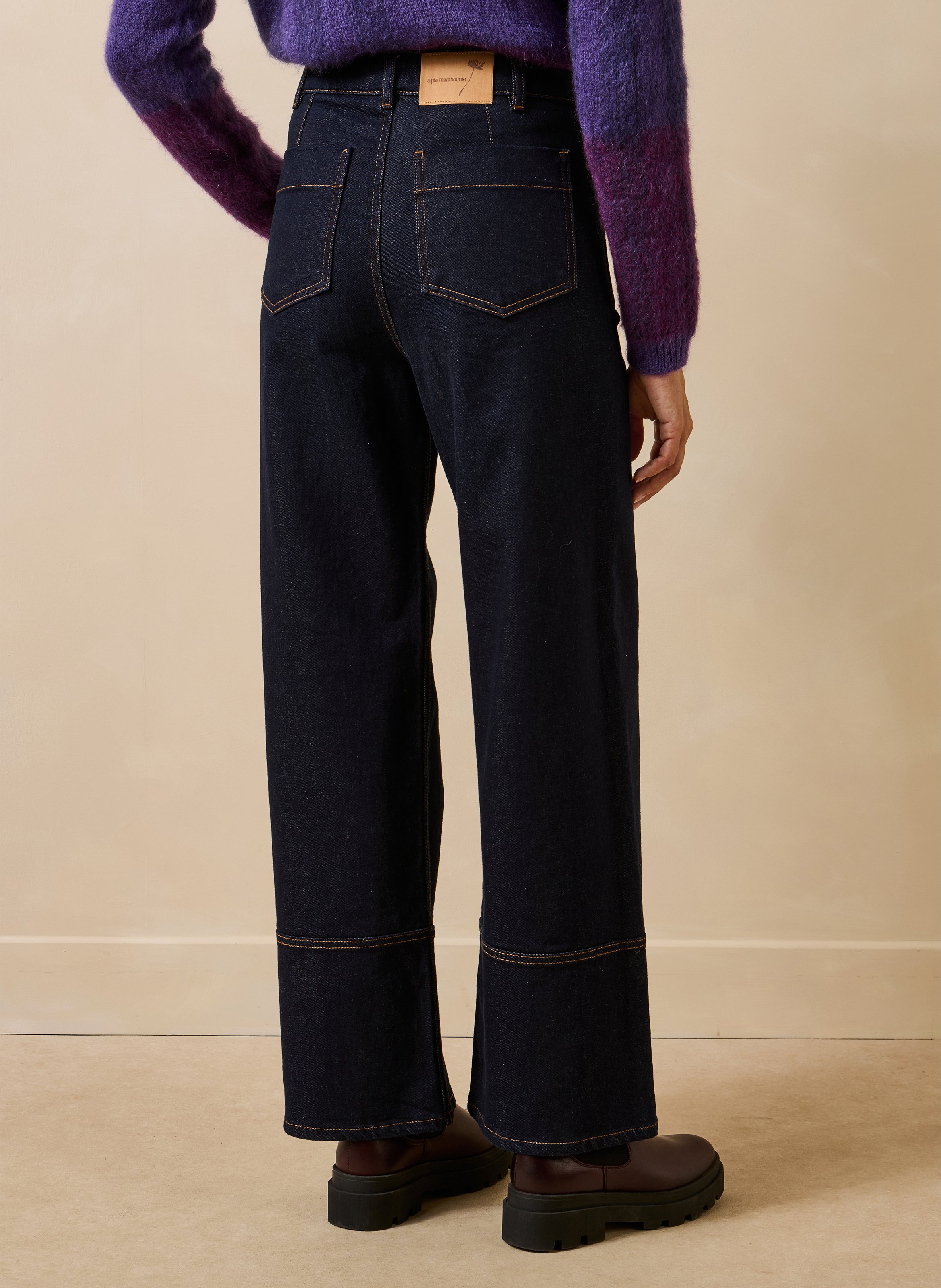 Wide-leg jeans van raw denim met omslagen LA FEE MARABOUTEE Blauw
