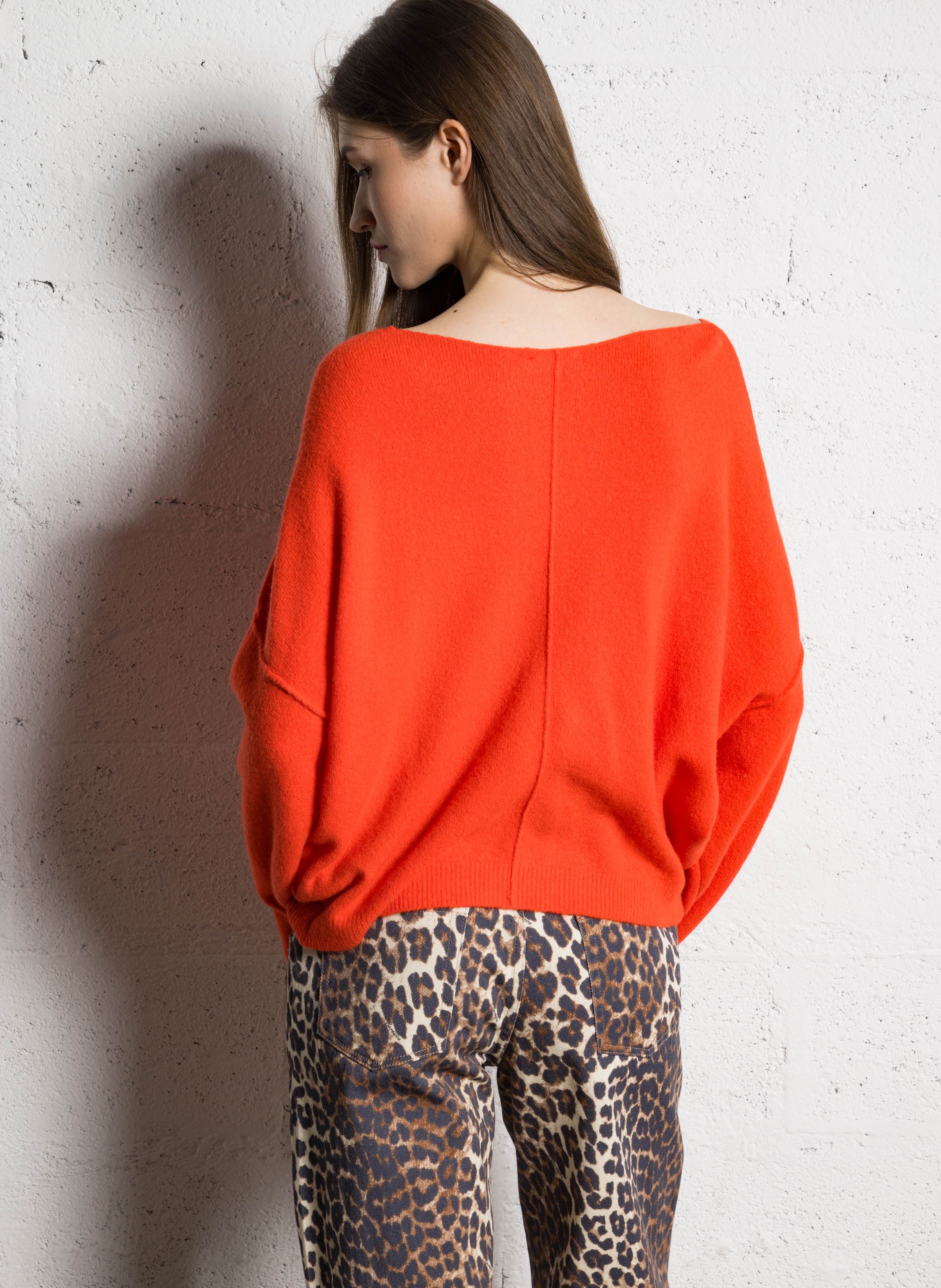 Pull ample à col bateau en maille duveteuse damsville AMERICAN VINTAGE Rouge