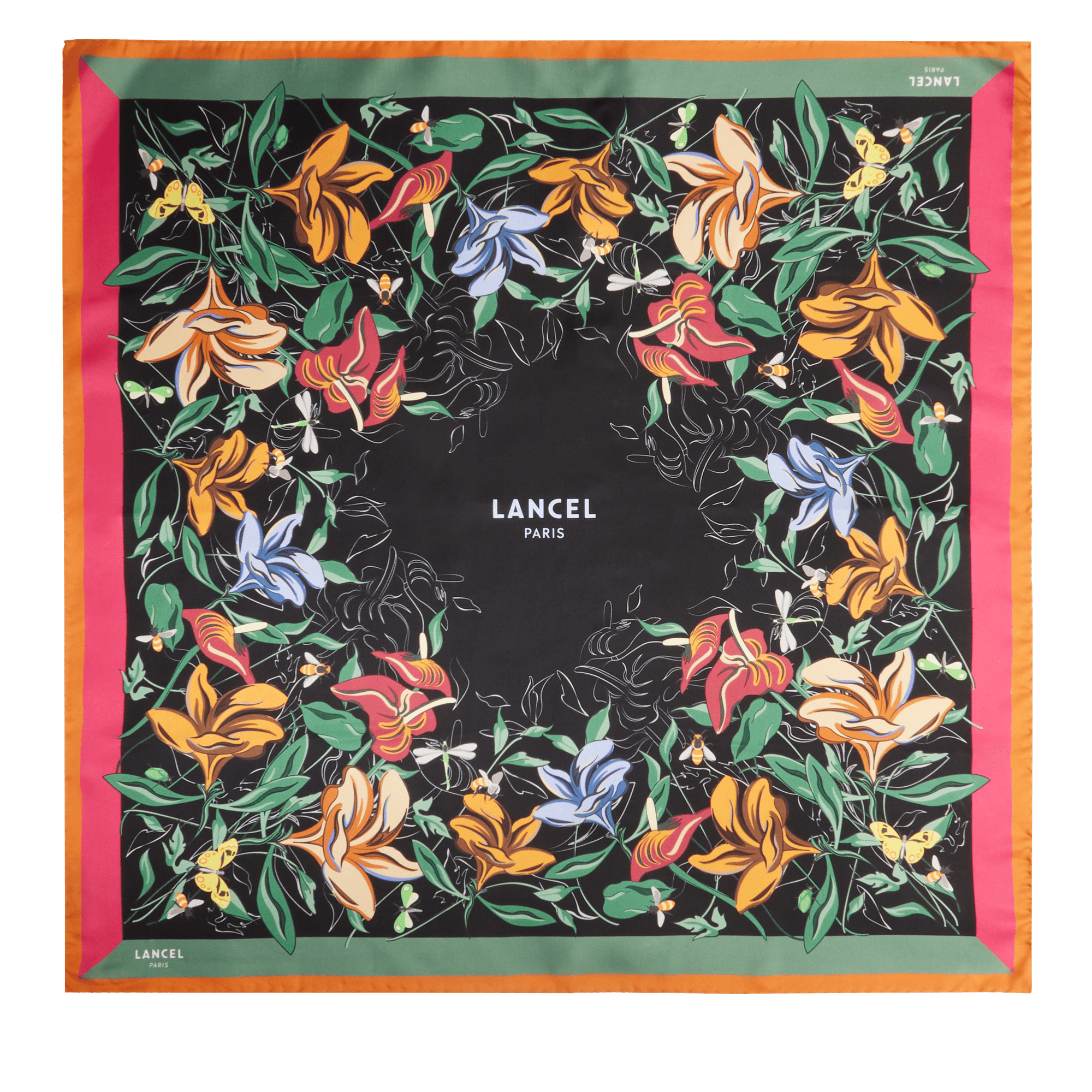 Carré de soie 90 cm motif tutti fleuri en soie LANCEL Noir