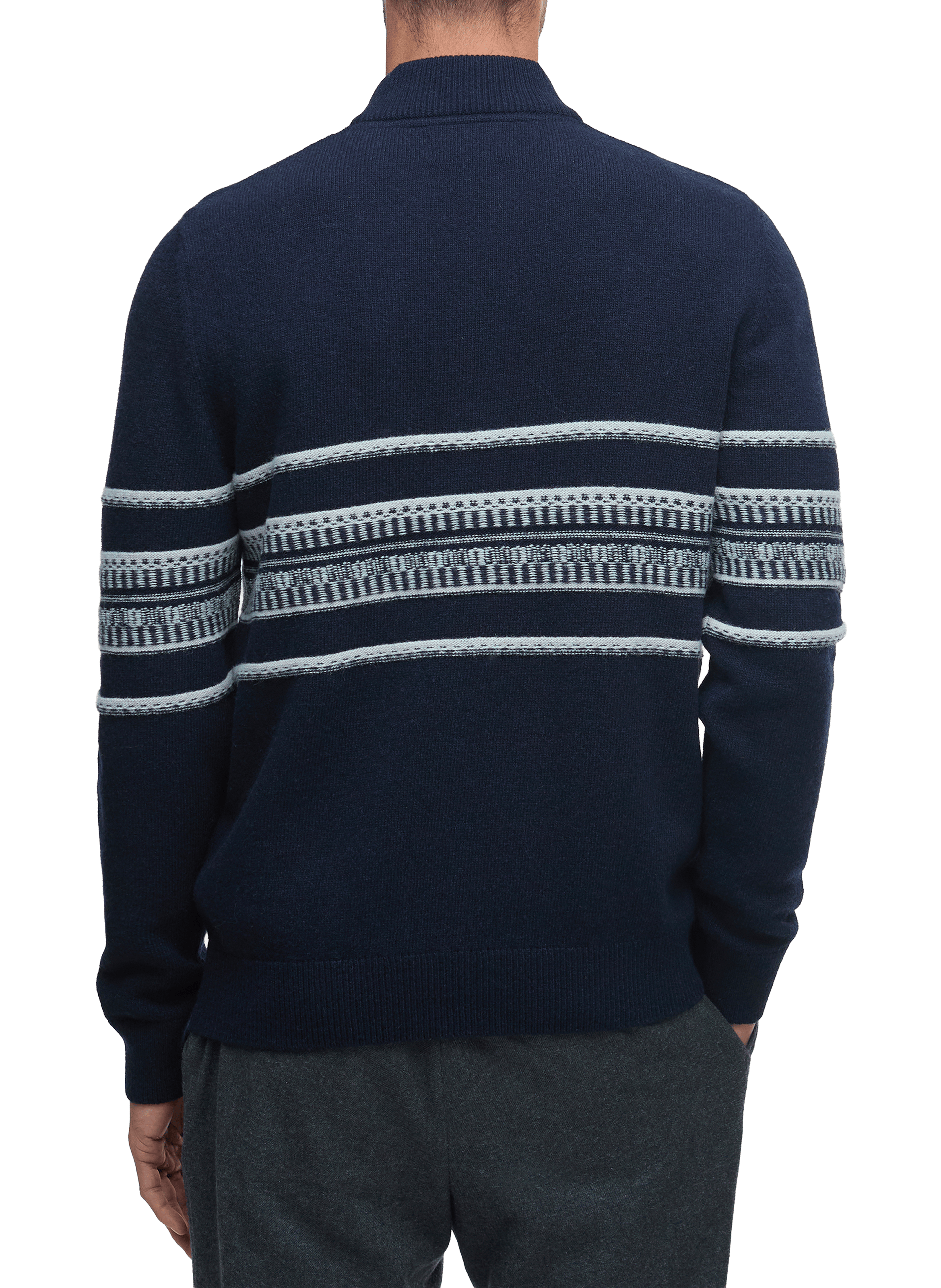 Straight wool sweater with high neck and striped pattern. BARBOUR Blue