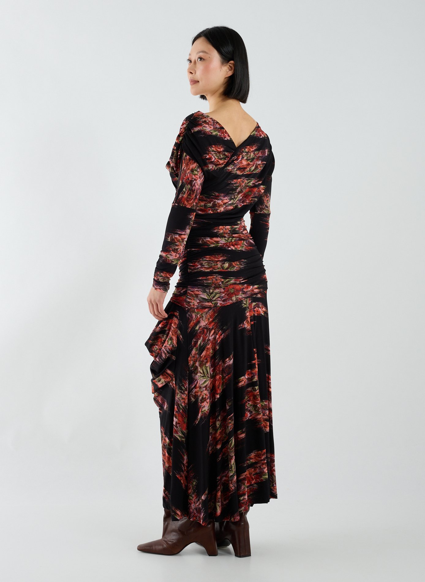 Robe longue froncée à fleurs GANNI Multicolore