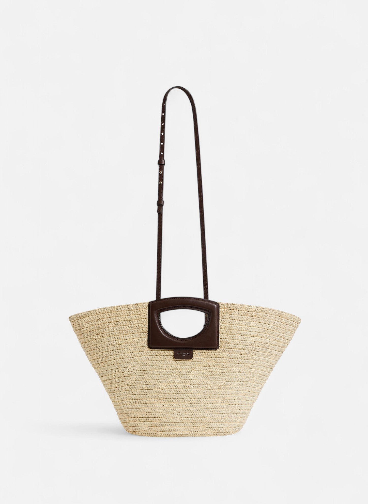 Grand sac cabas en raphia naturel et cuir lisse végétal LE TANNEUR Beige