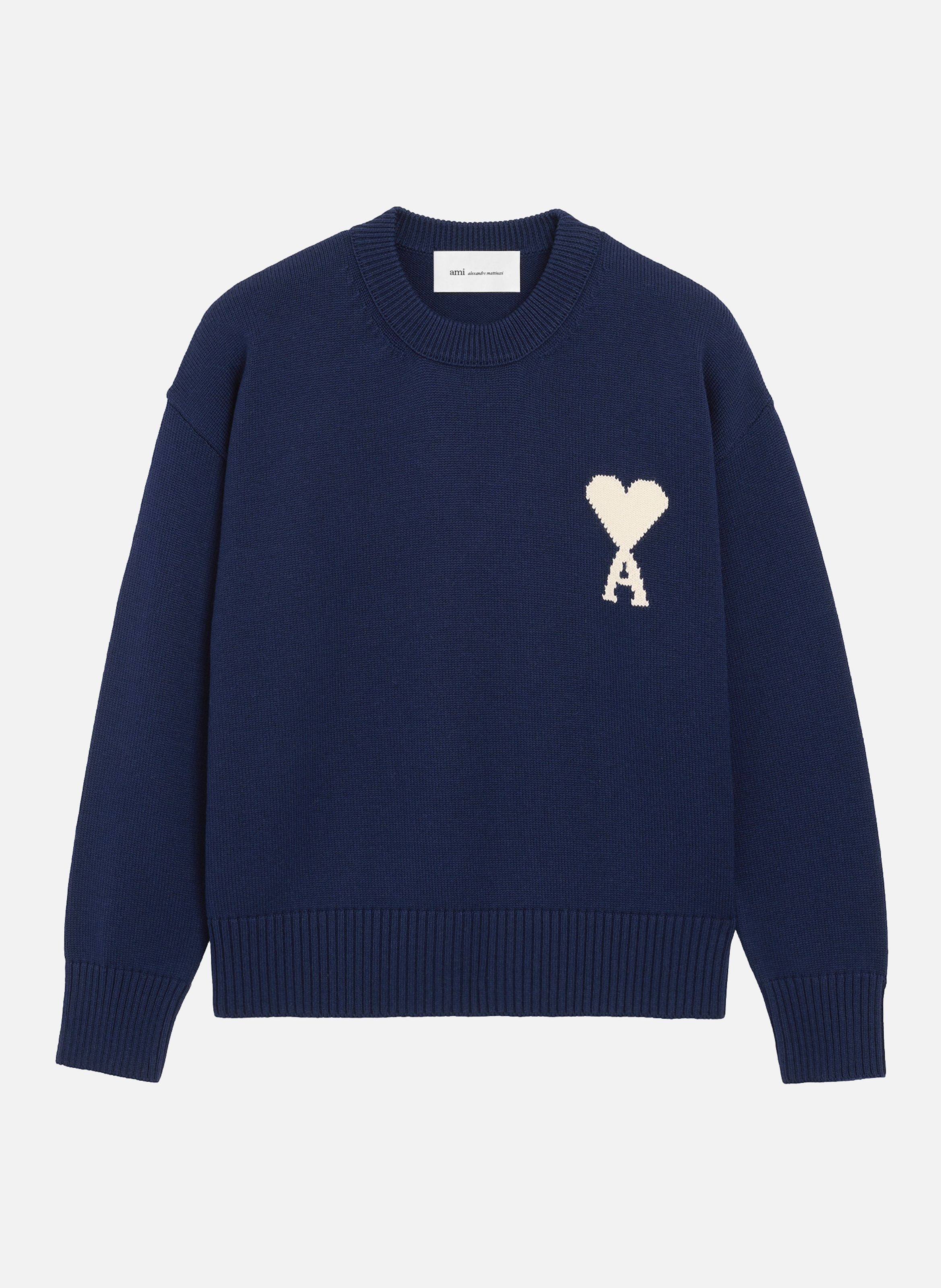 Pull col rond ami de coeur unisexe en laine et coton AMI PARIS Bleu