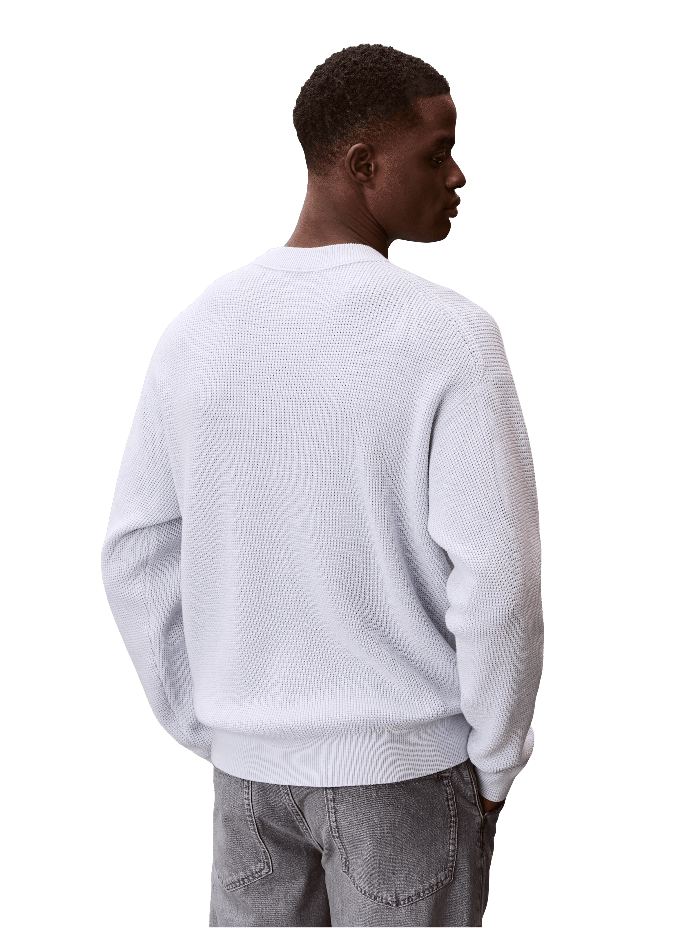 Pull droit col rond en coton CALVIN KLEIN Bleu