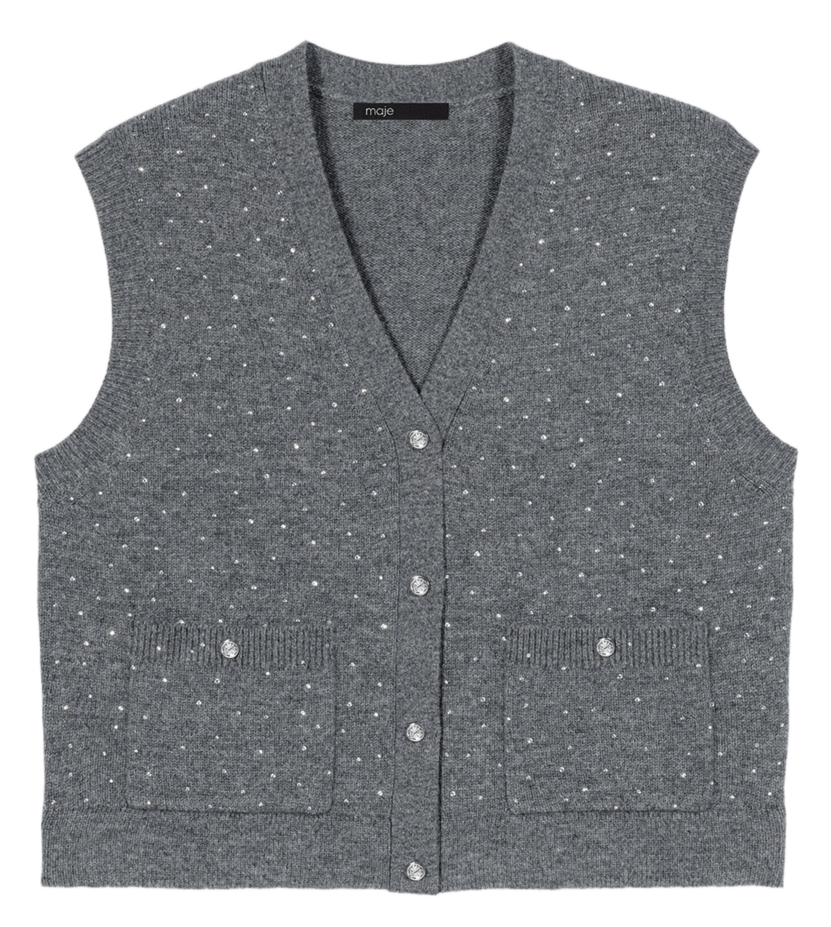 Gilet col v en laine mélangée MAJE Gris