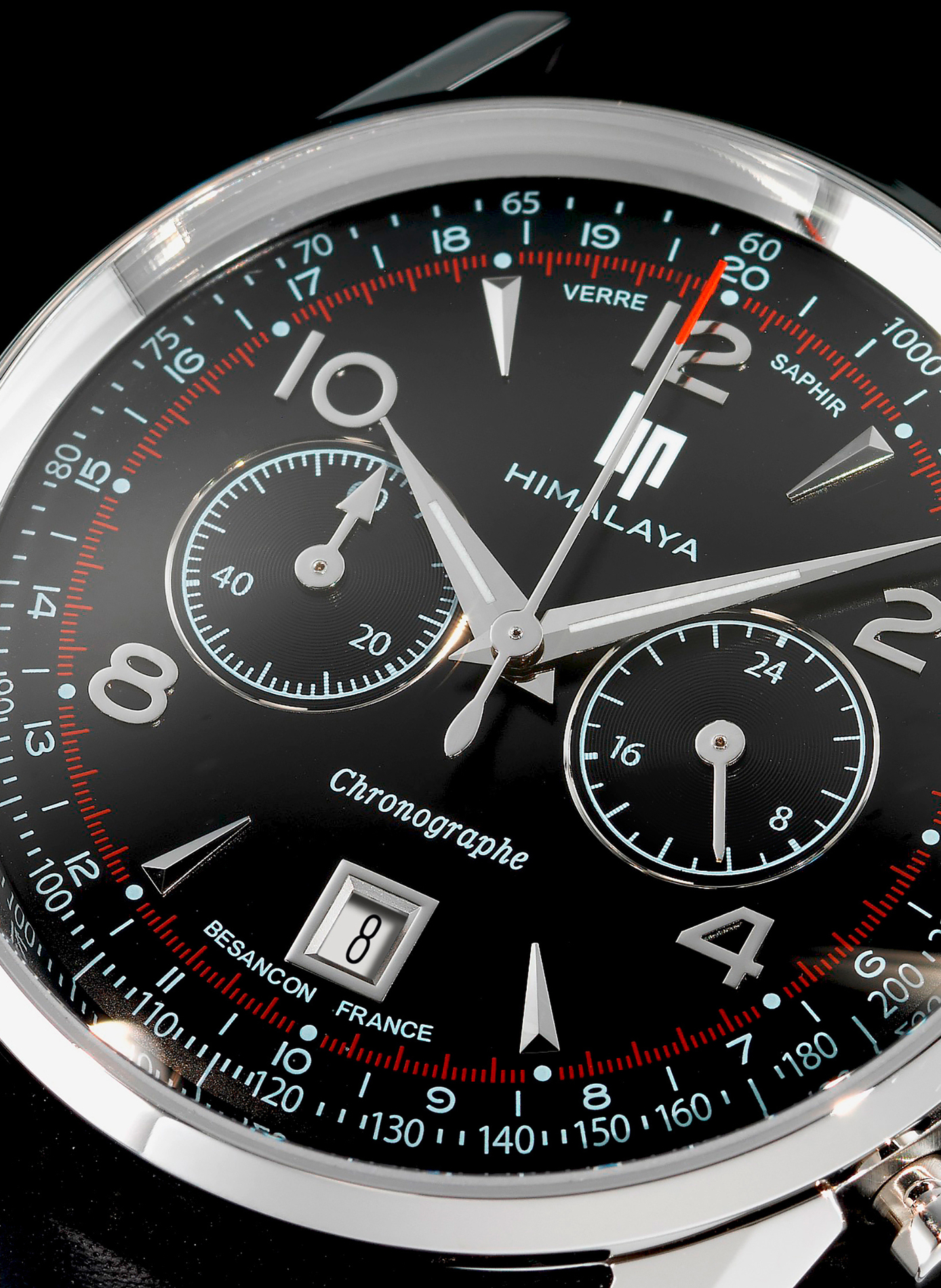 Montre quartz chrono bracelet en cuir LIP Noir