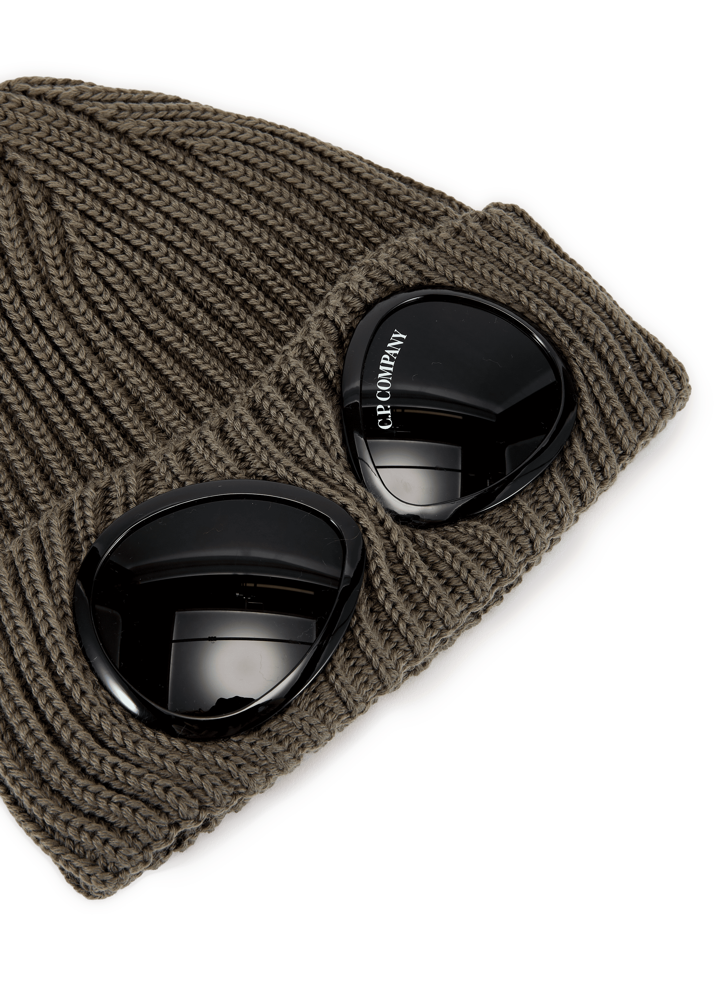 Ribbed beanie with glasses on wool cuff CP COMPANY Brown